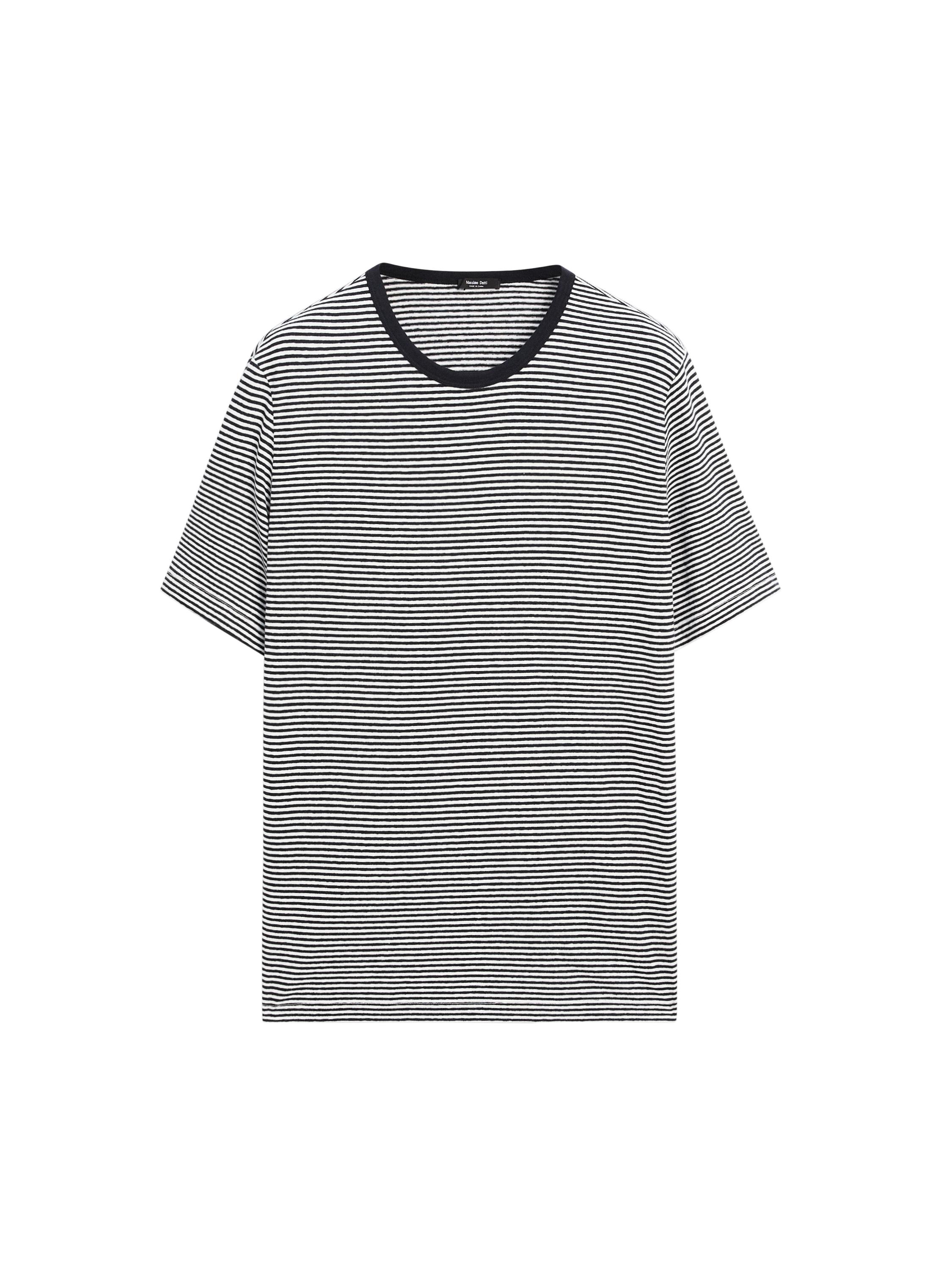 Striped linen and cotton T-shirt · Navy Blue, Khaki · T
