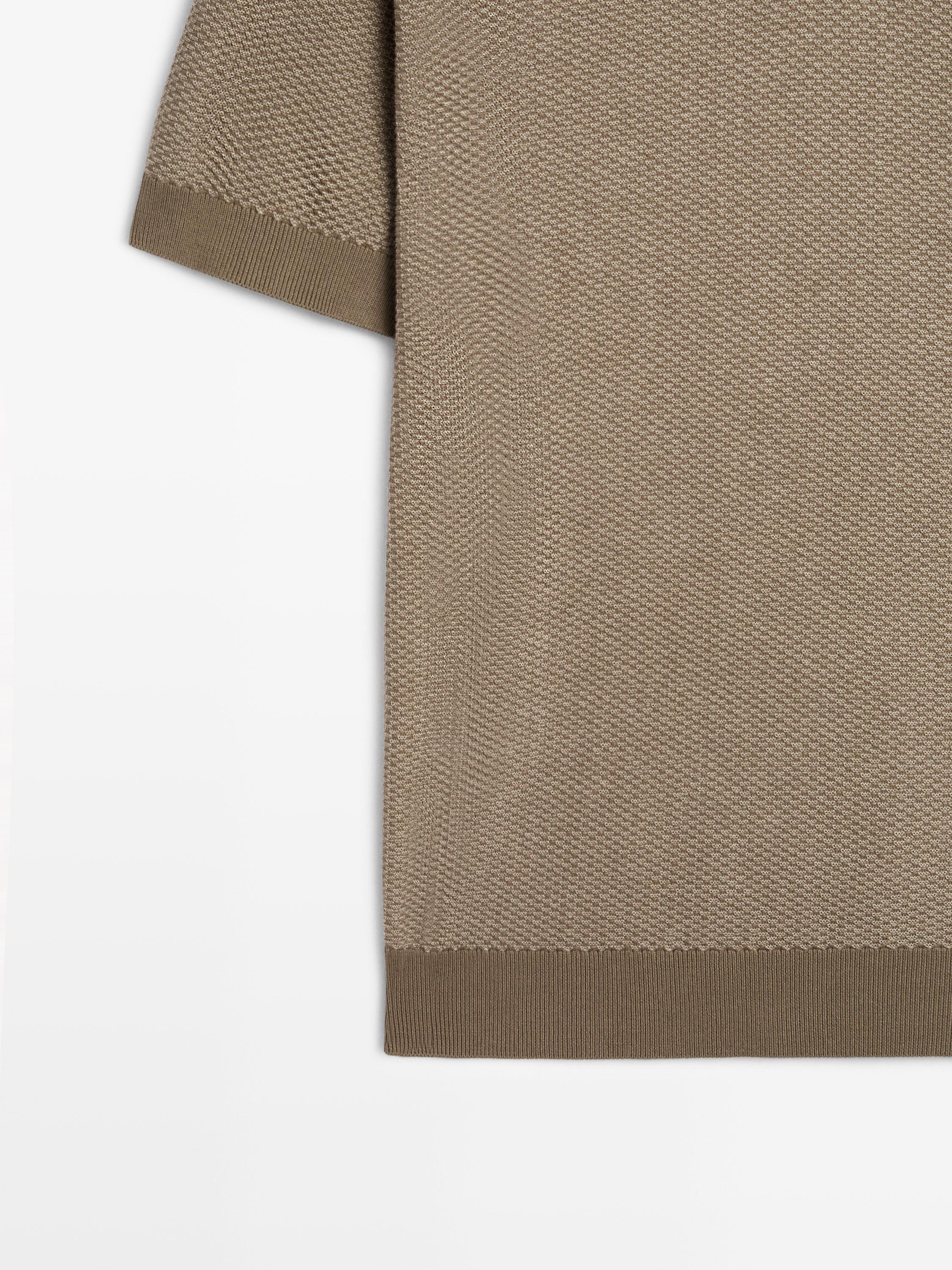 100% cotton textured knit polo sweater — MOLE BROWN