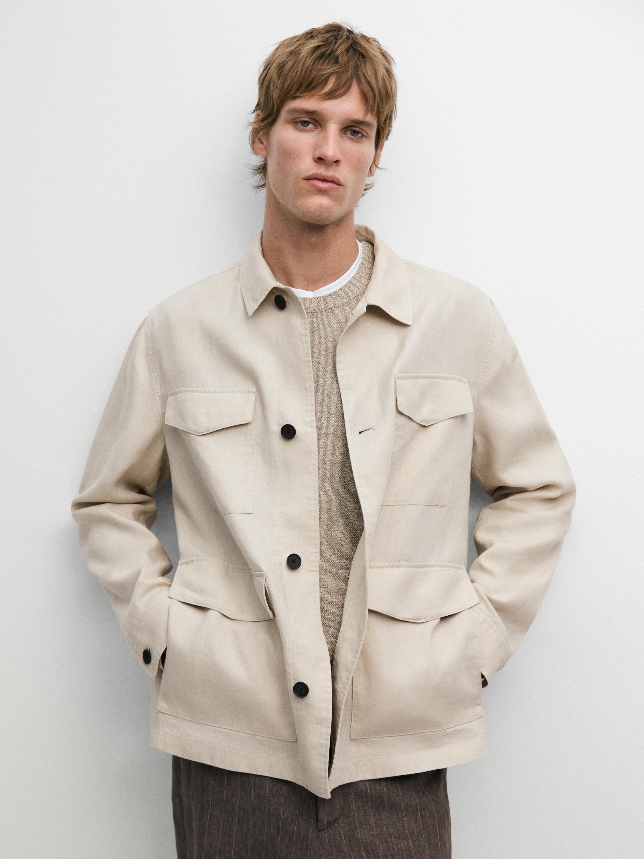 Lightweight linen jacket with pockets — STONE
