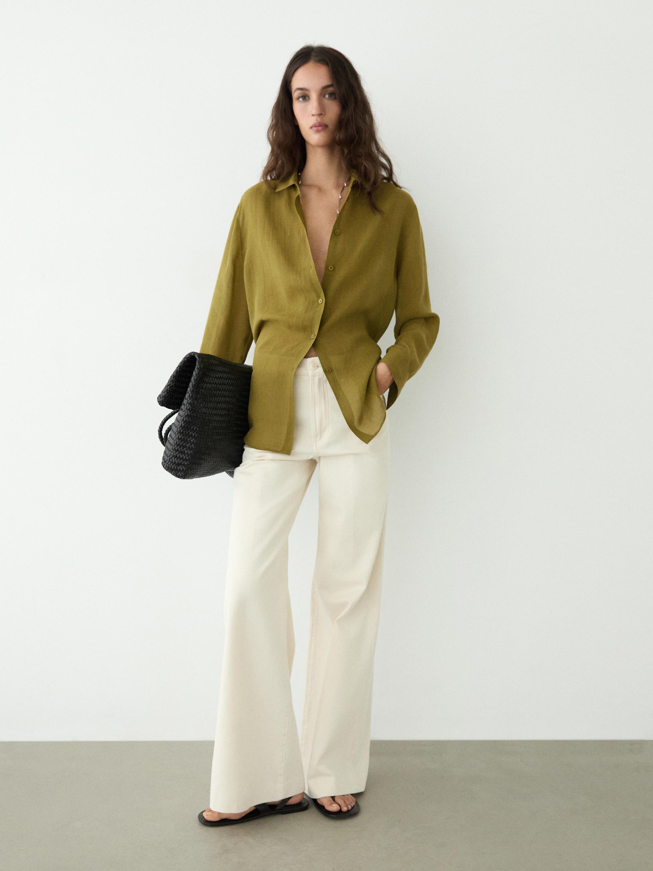 Flowing shirt with shirt collar — GREEN