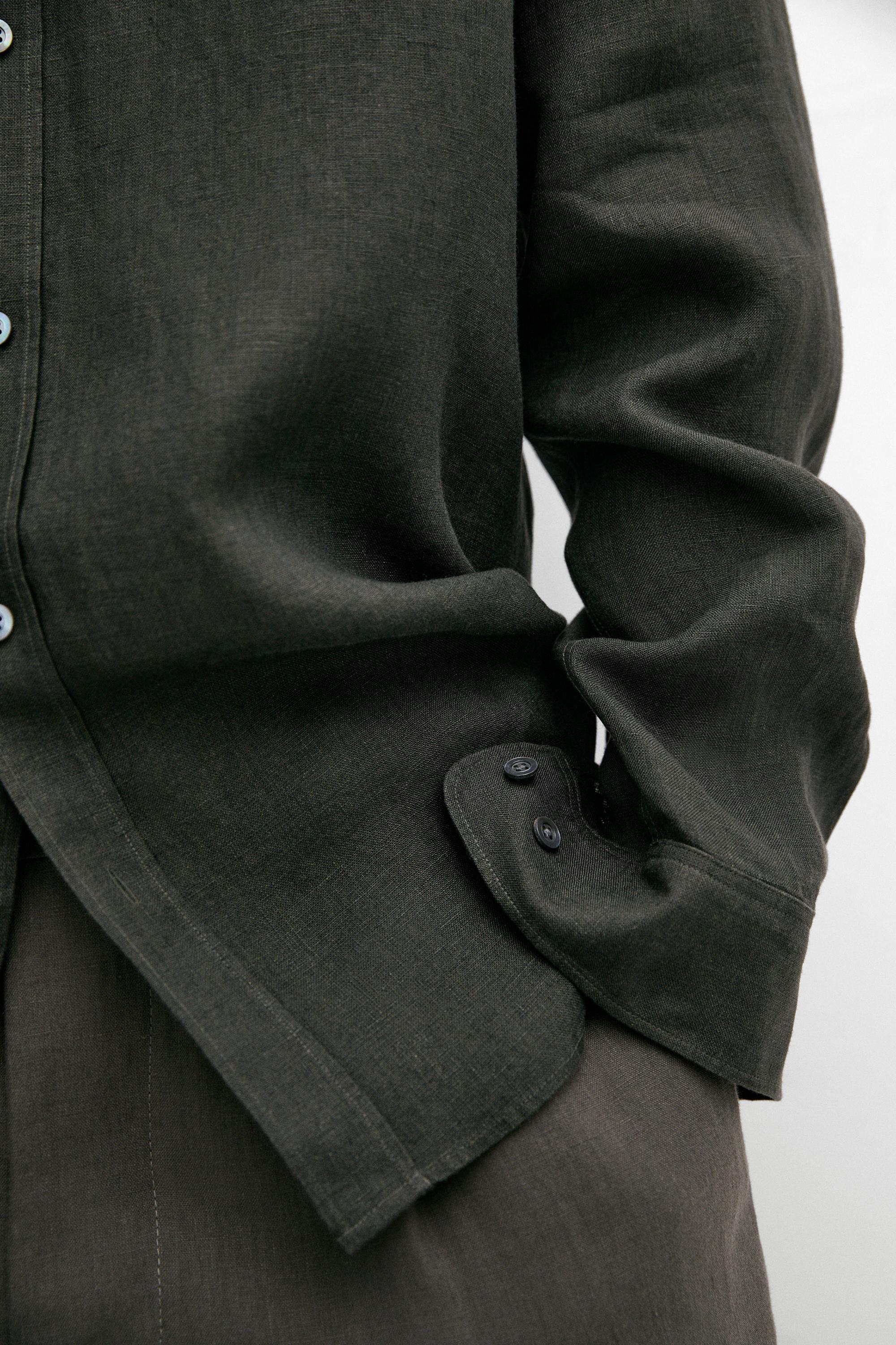 Regular fit 100% linen delavé shirt — GREEN