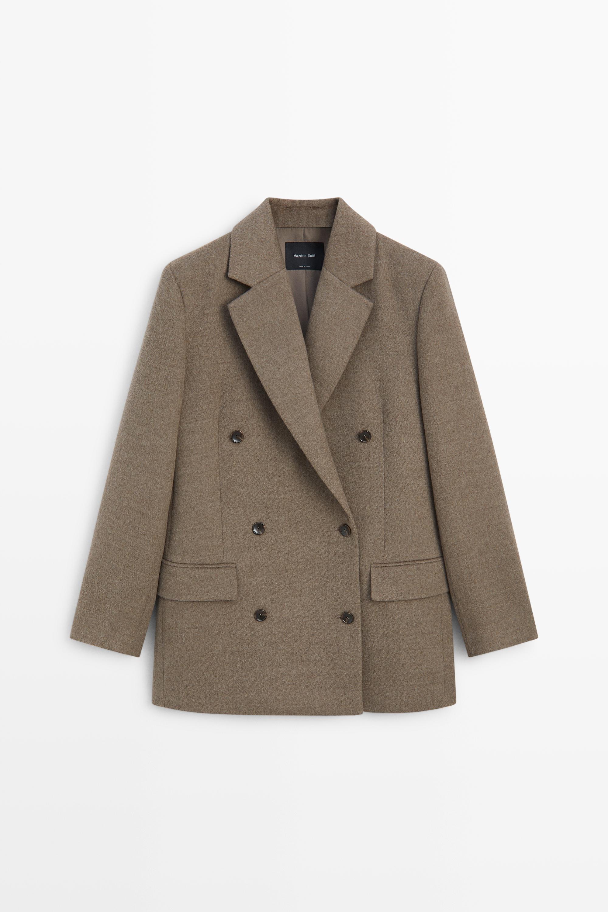 Medium wool blend double-breasted coat by Massimo Dutti