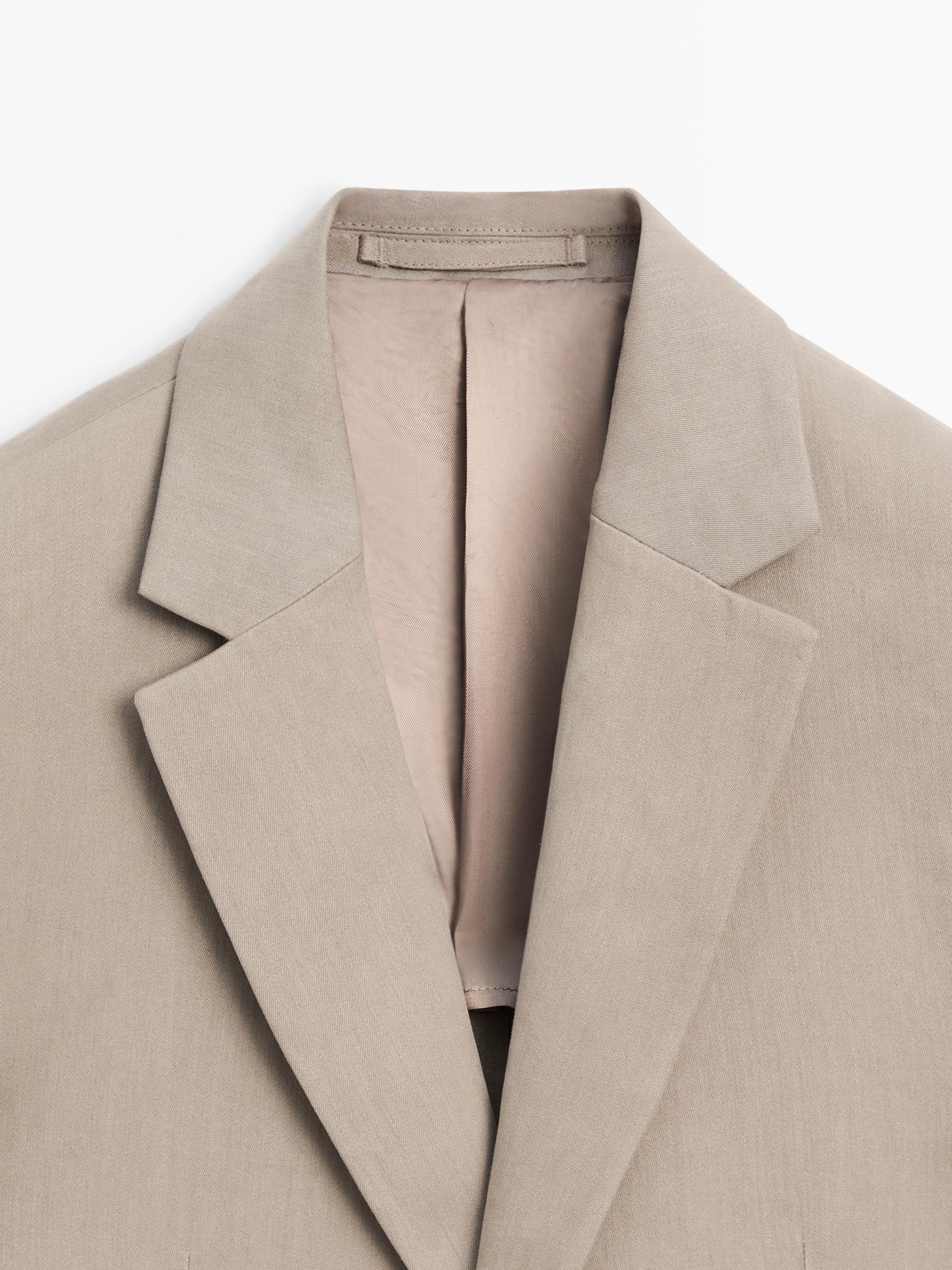 100% linen tailored blazer with pocket details — BEIGE
