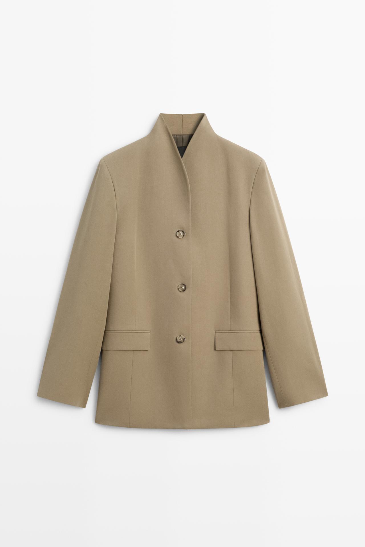 Stand collar blazer — MOLE BROWN