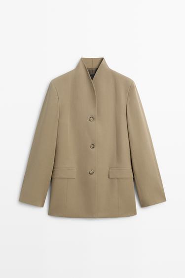 Stand collar blazer — MOLE BROWN 2