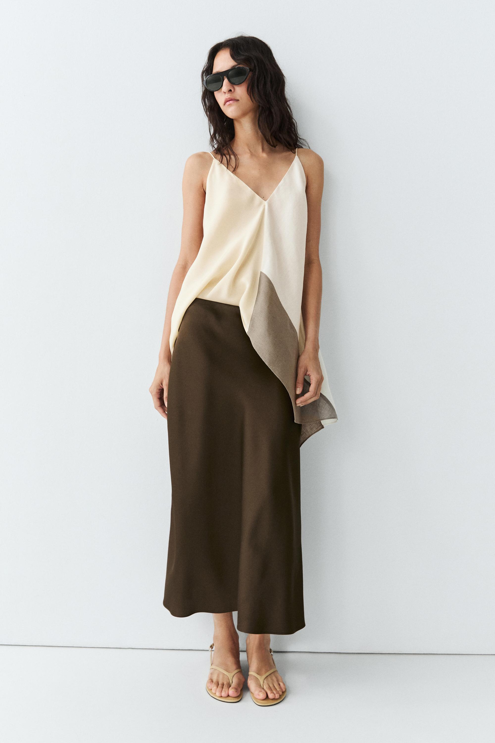 Flowing satin skirt — BROWN