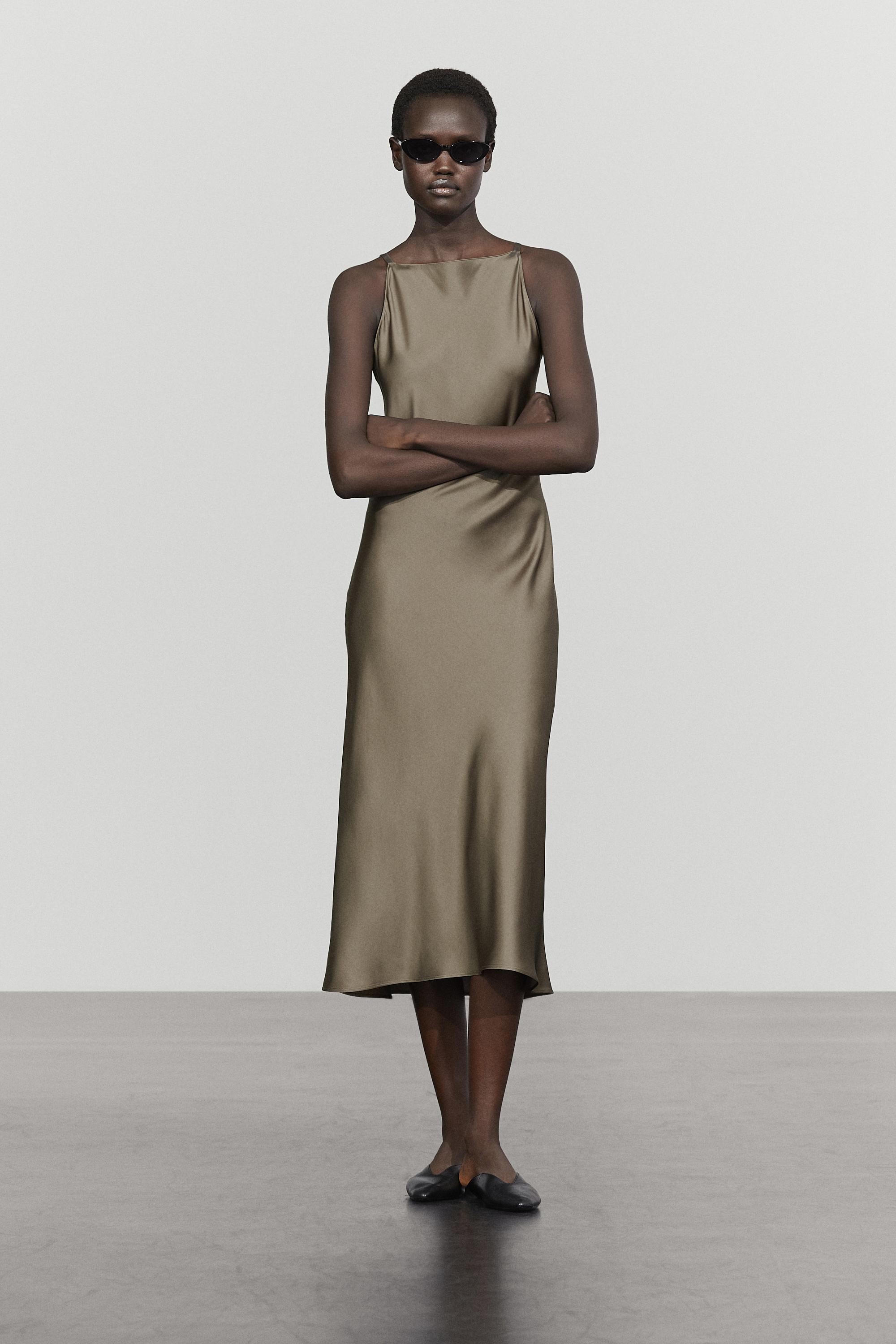 Satin flowing midi dress — GREEN