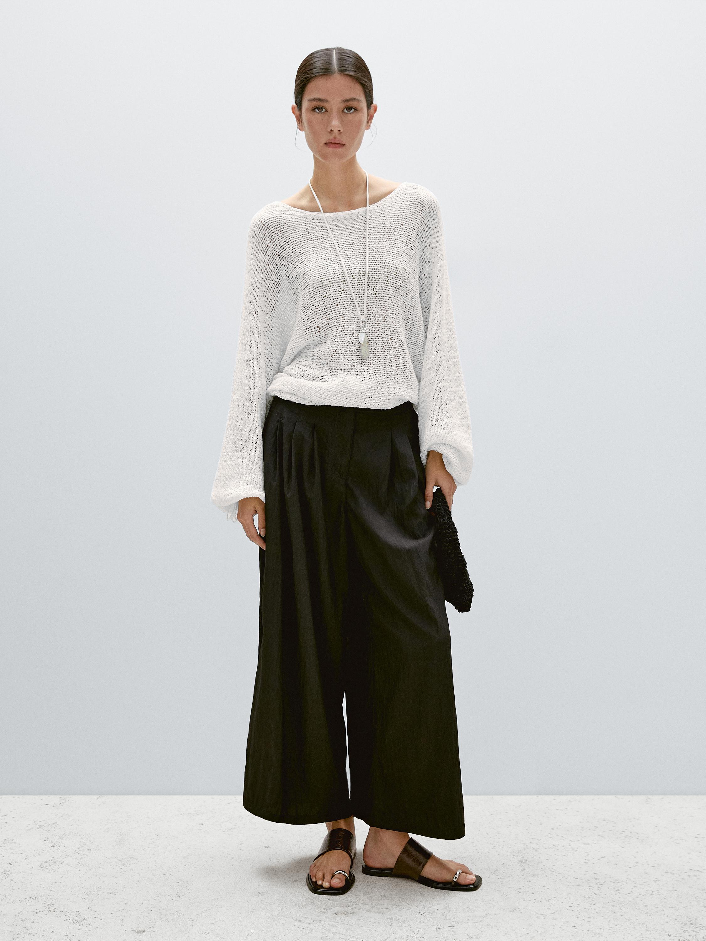 Pantalon palazzo fluide à pinces