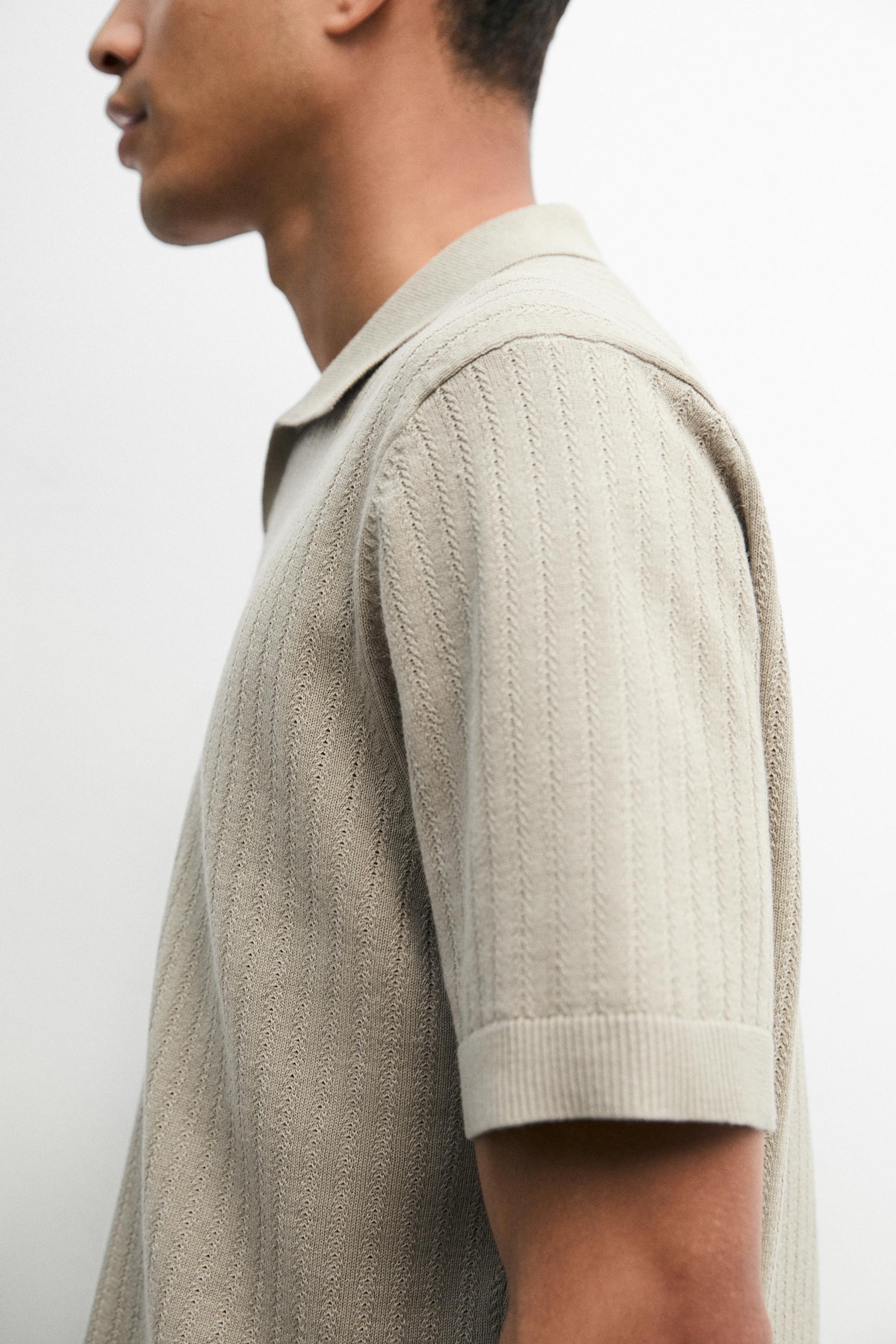 Knit polo sweater with cutwork detail — TAUPE GREY