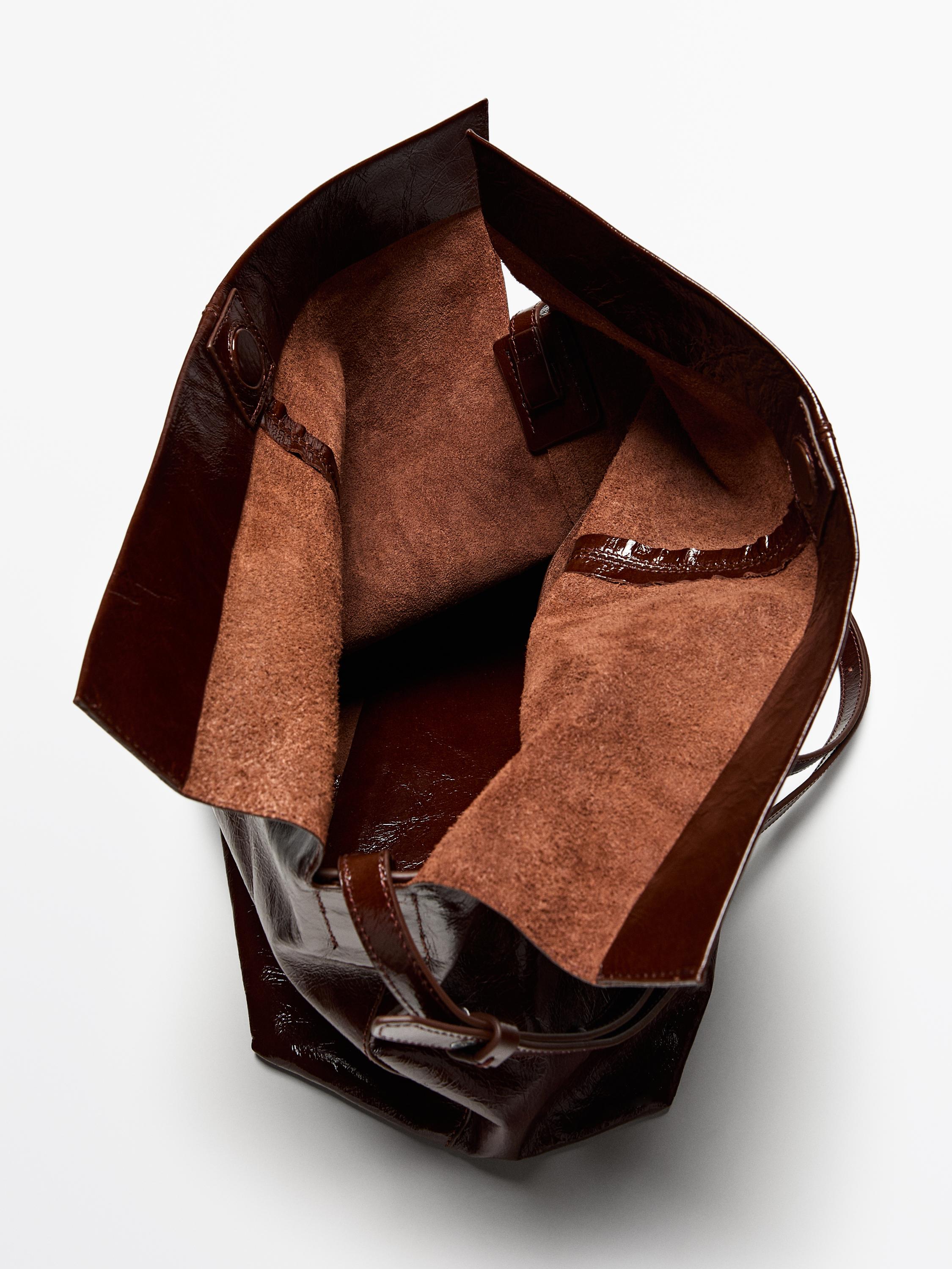 Crackled nappa leather flap bag — BROWN MARL