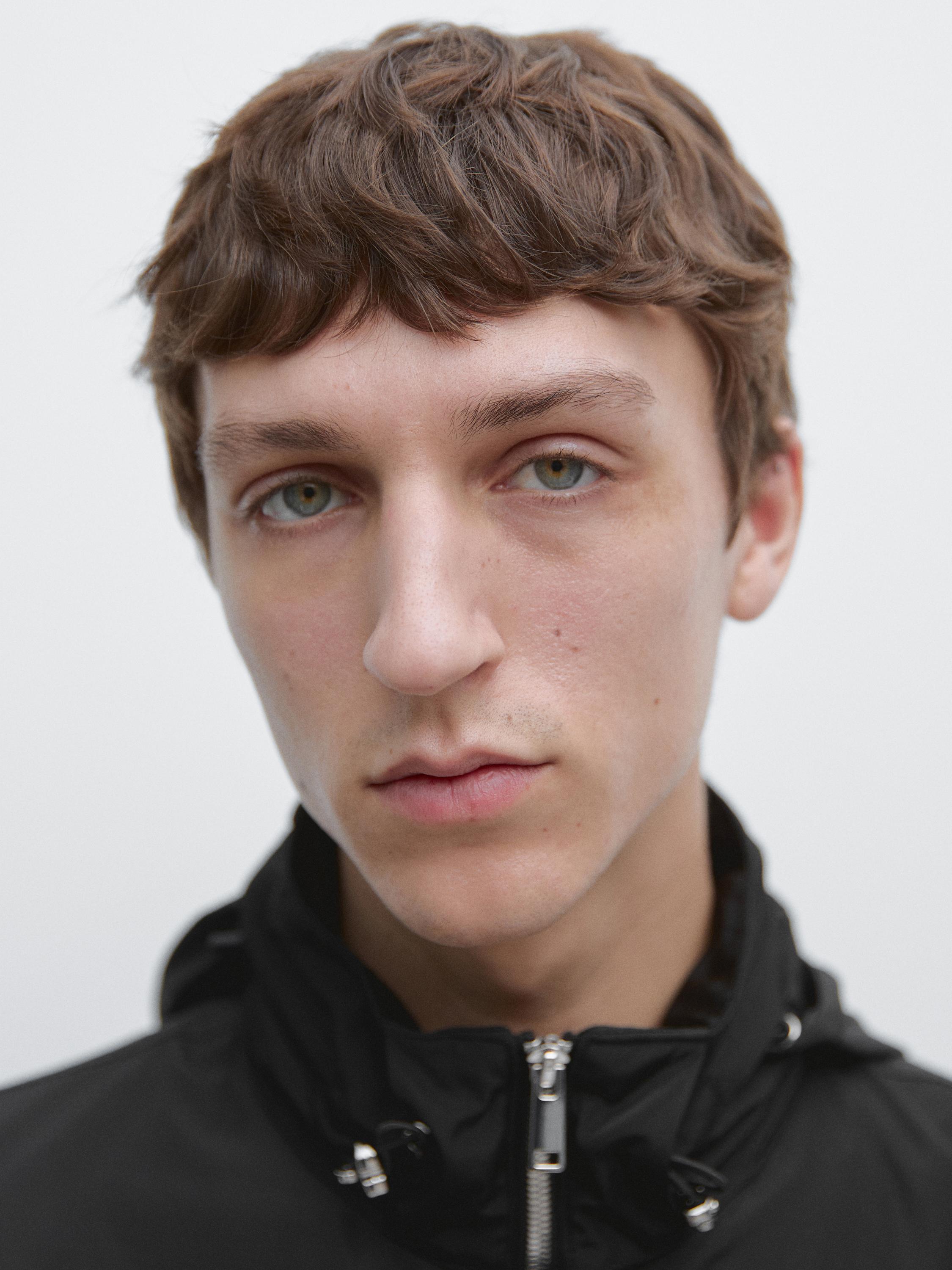 Hooded parka with fabric detail — BLACK
