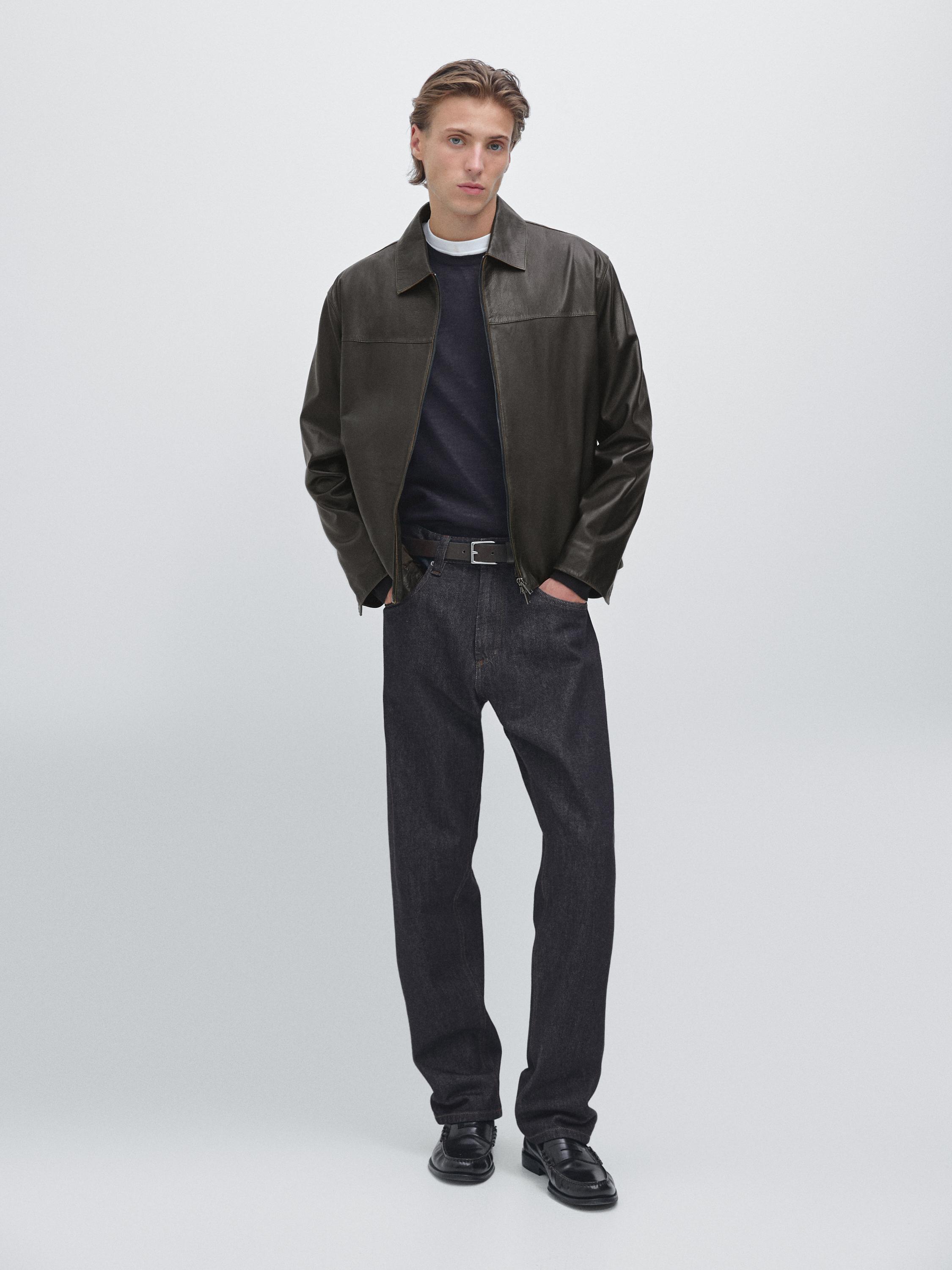 Ref 3380 Distressed effect leather jacket · Brown · Suits | Massimo Dutti