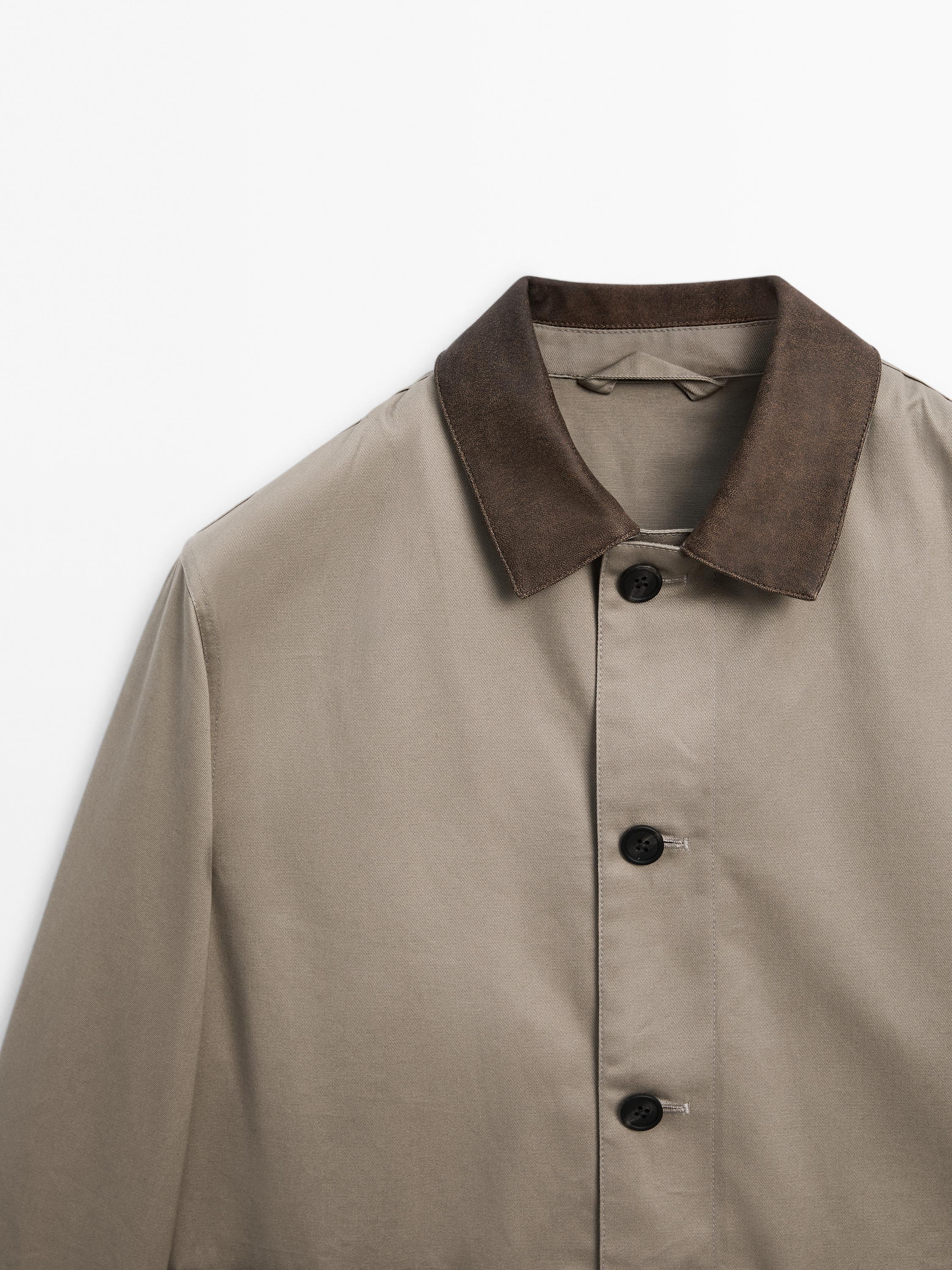 Short jacket with leather collar detail