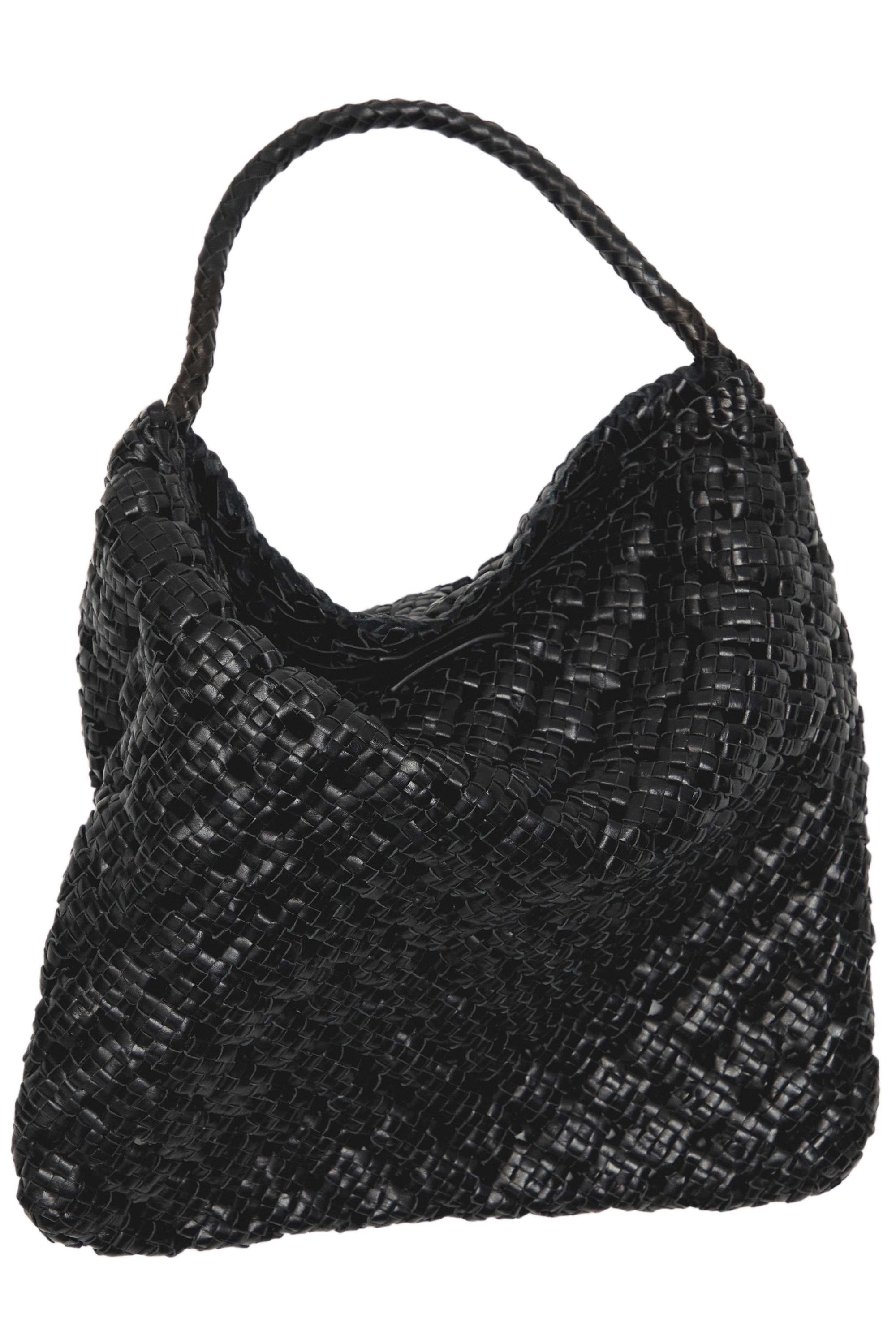 Medium braided nappa leather bag — BLACK