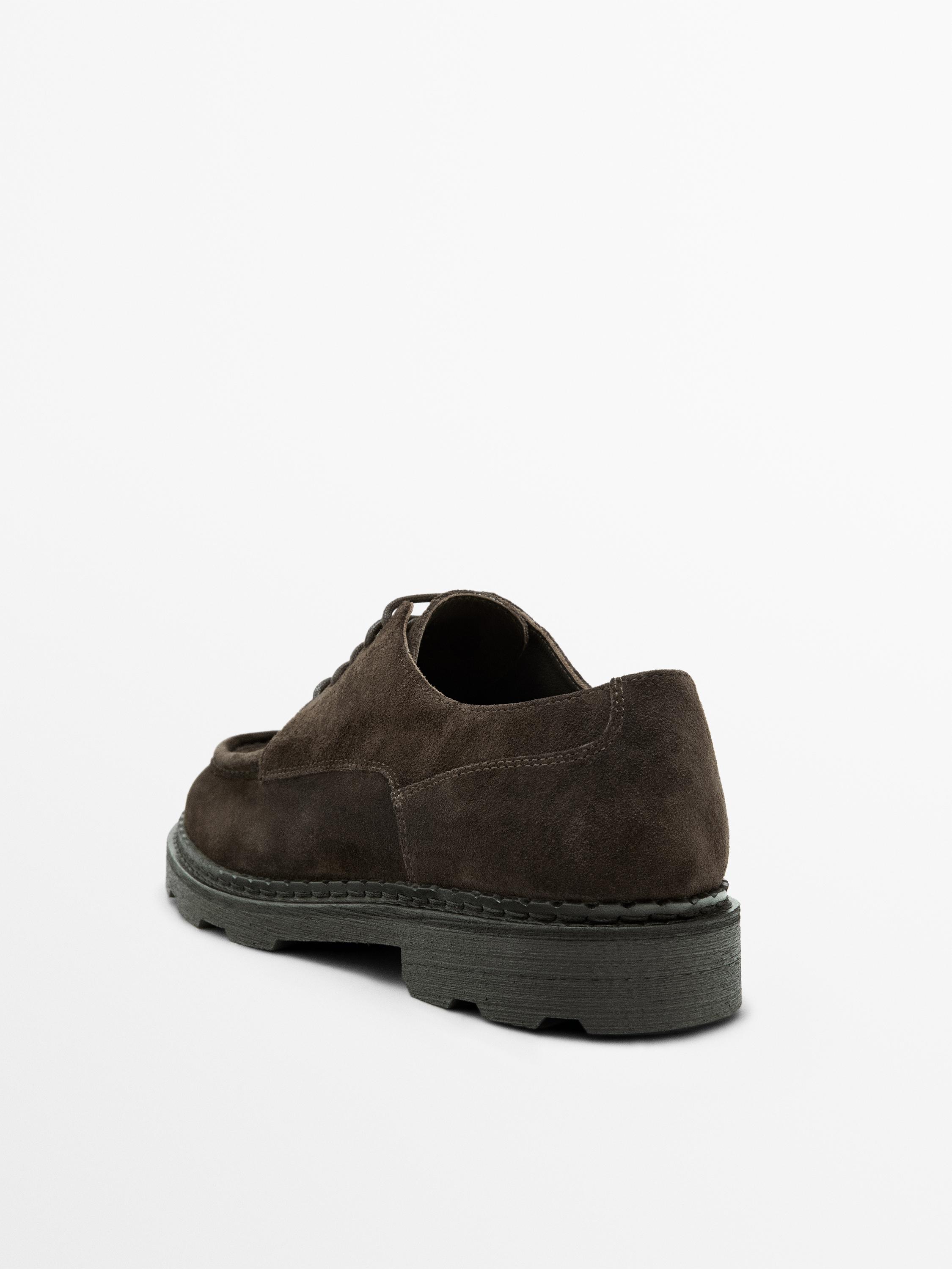 Moc toe split suede shoes — BROWN