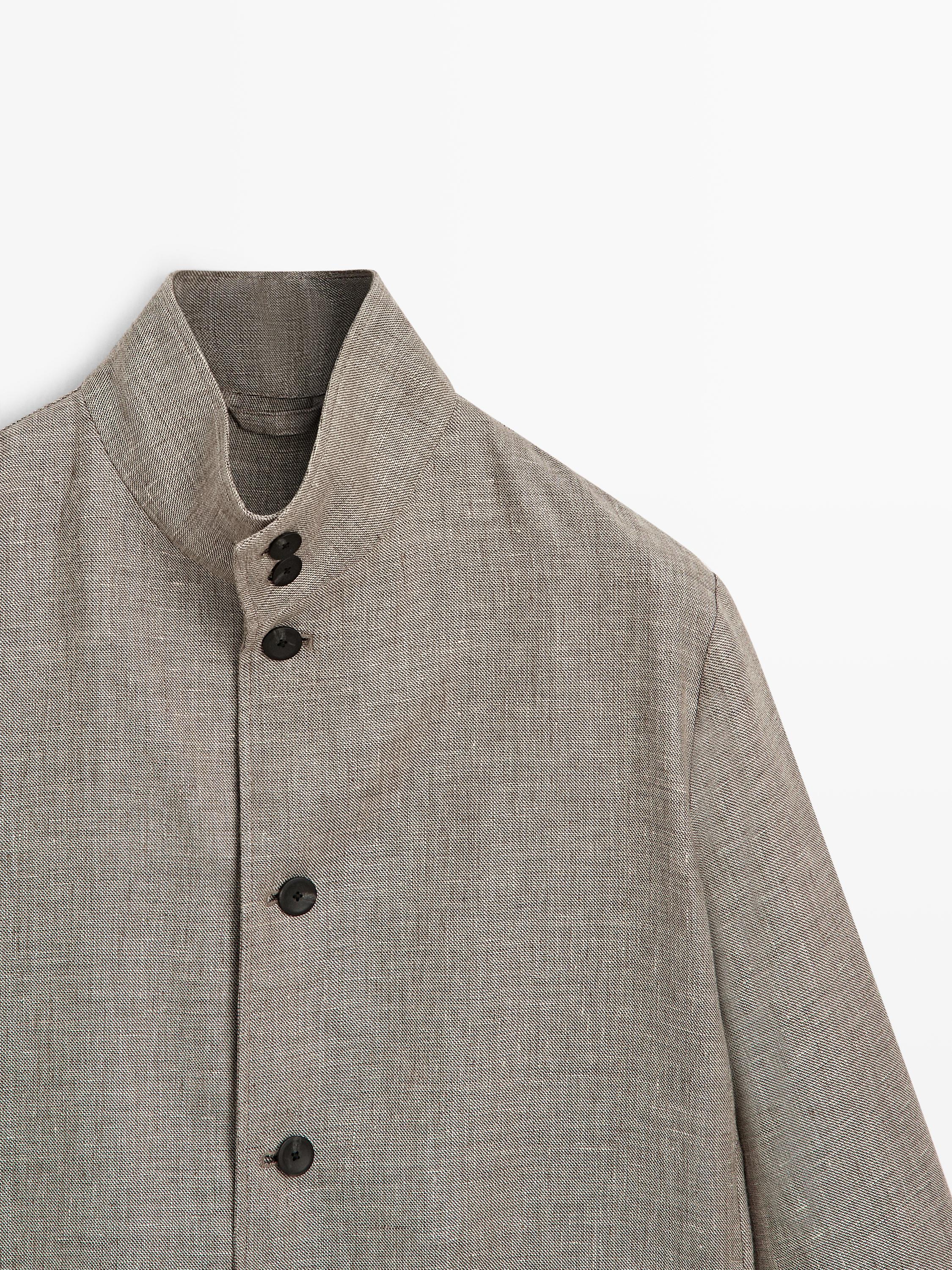 Linen blend bomber jacket with collar detail — BEIGE MARL