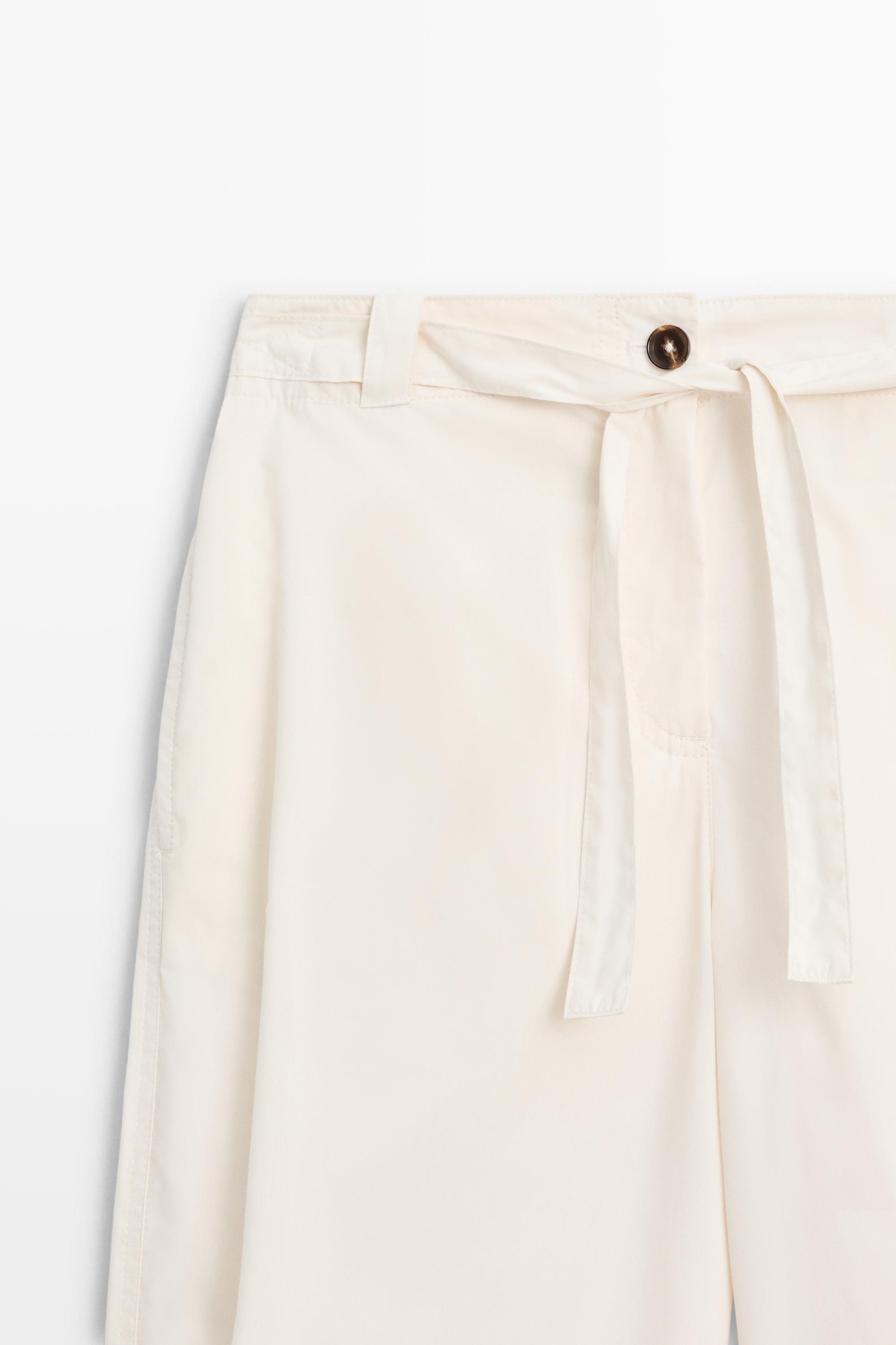 Cotton blend pants with tie detail — WHITE