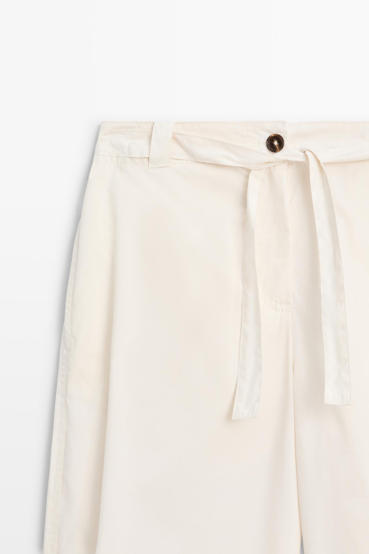 Cotton blend pants with tie detail — WHITE
