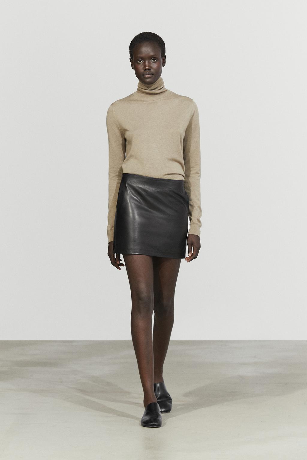 Nappa sheepskin leather mini skirt
