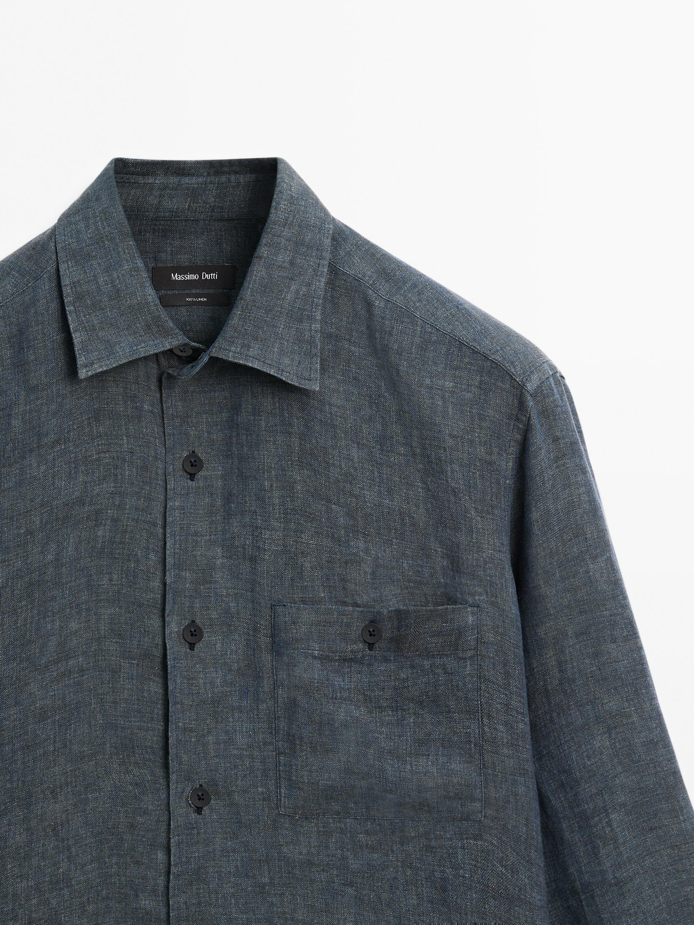 Regular fit faded linen overshirt