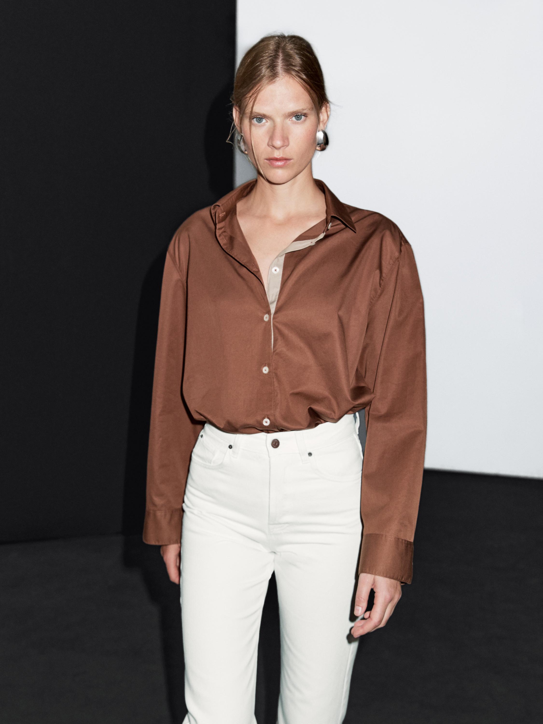 Cotton blend high-waist straight-leg jeans