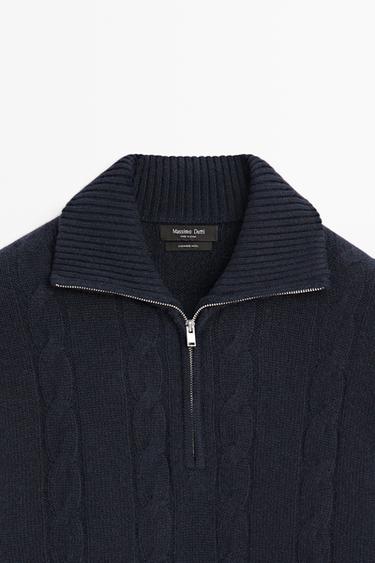 Cable knit mock neck sweater — NAVY BLUE 9