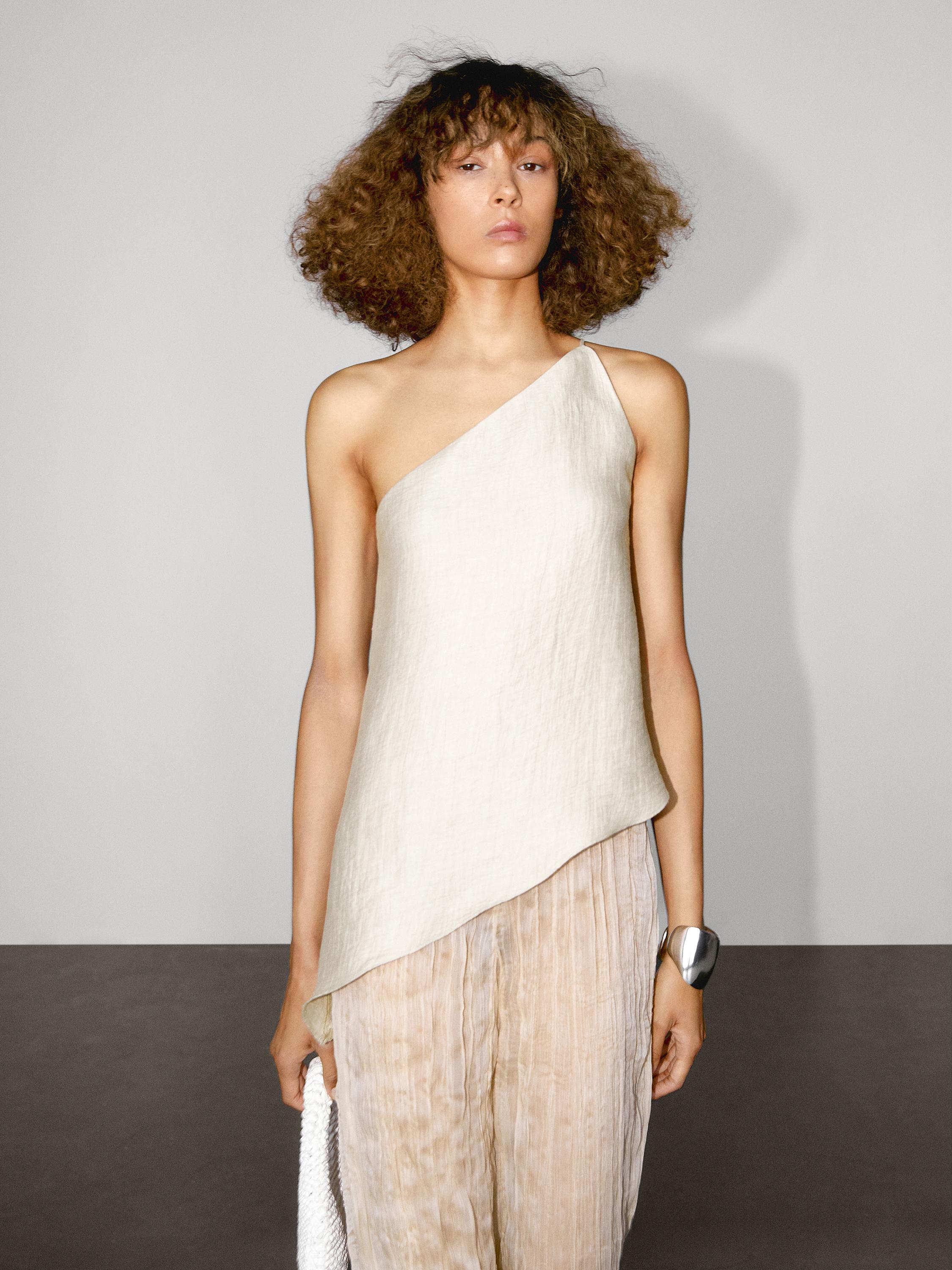 Lightweight asymmetric linen blend top