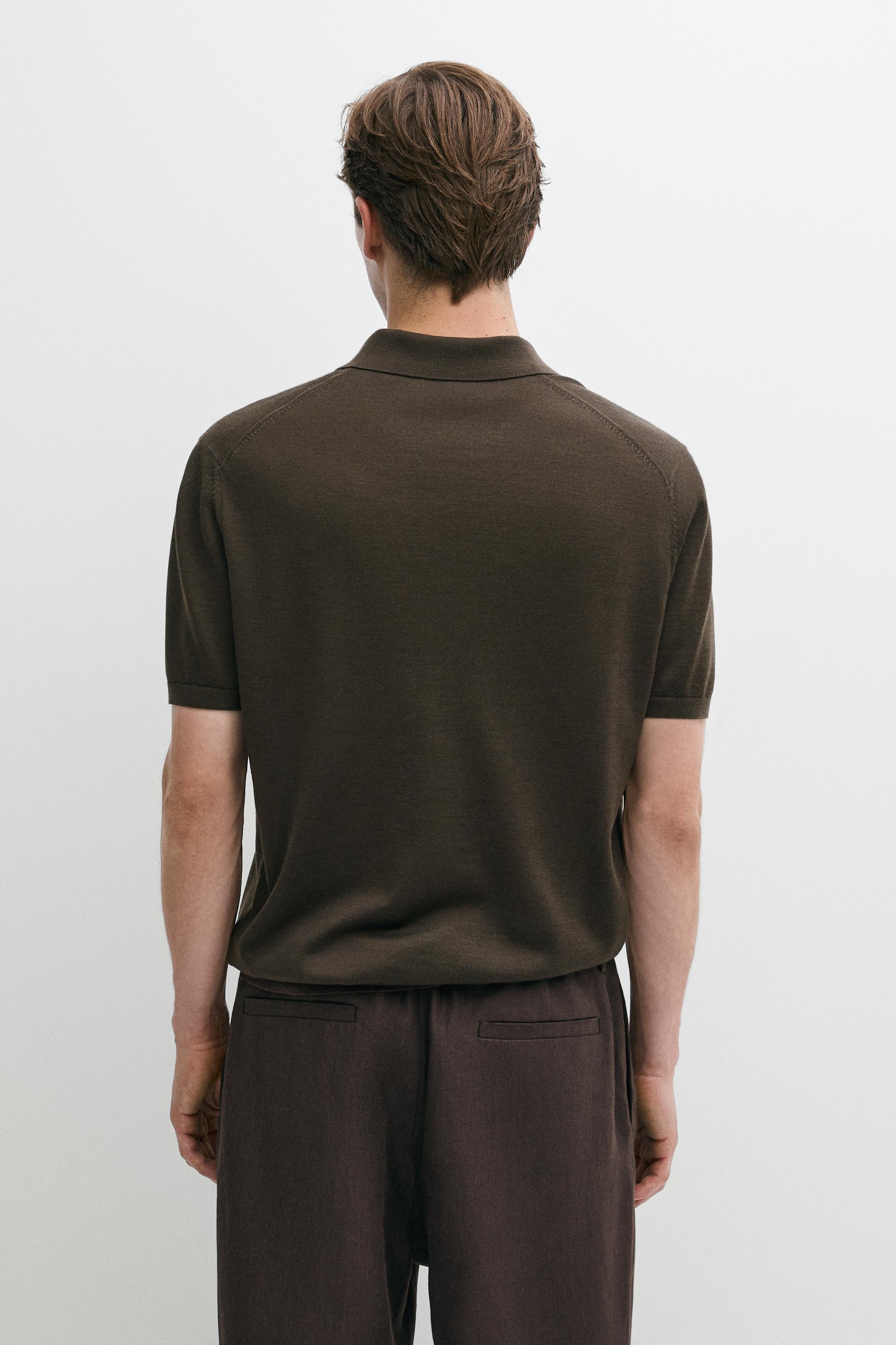 Wool blend zip-detail polo shirt — DARK KHAKI