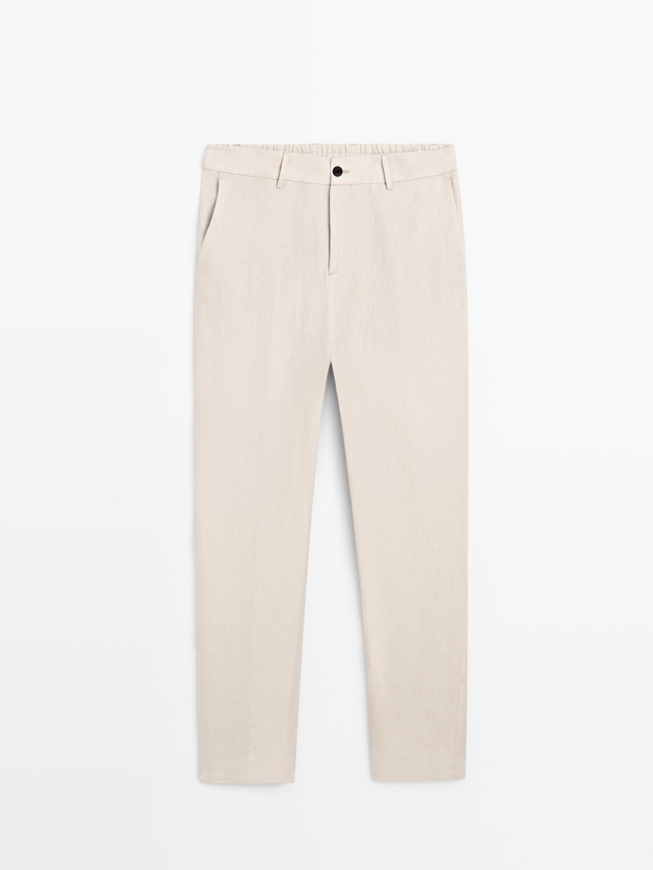 Linen trousers with elastic detail