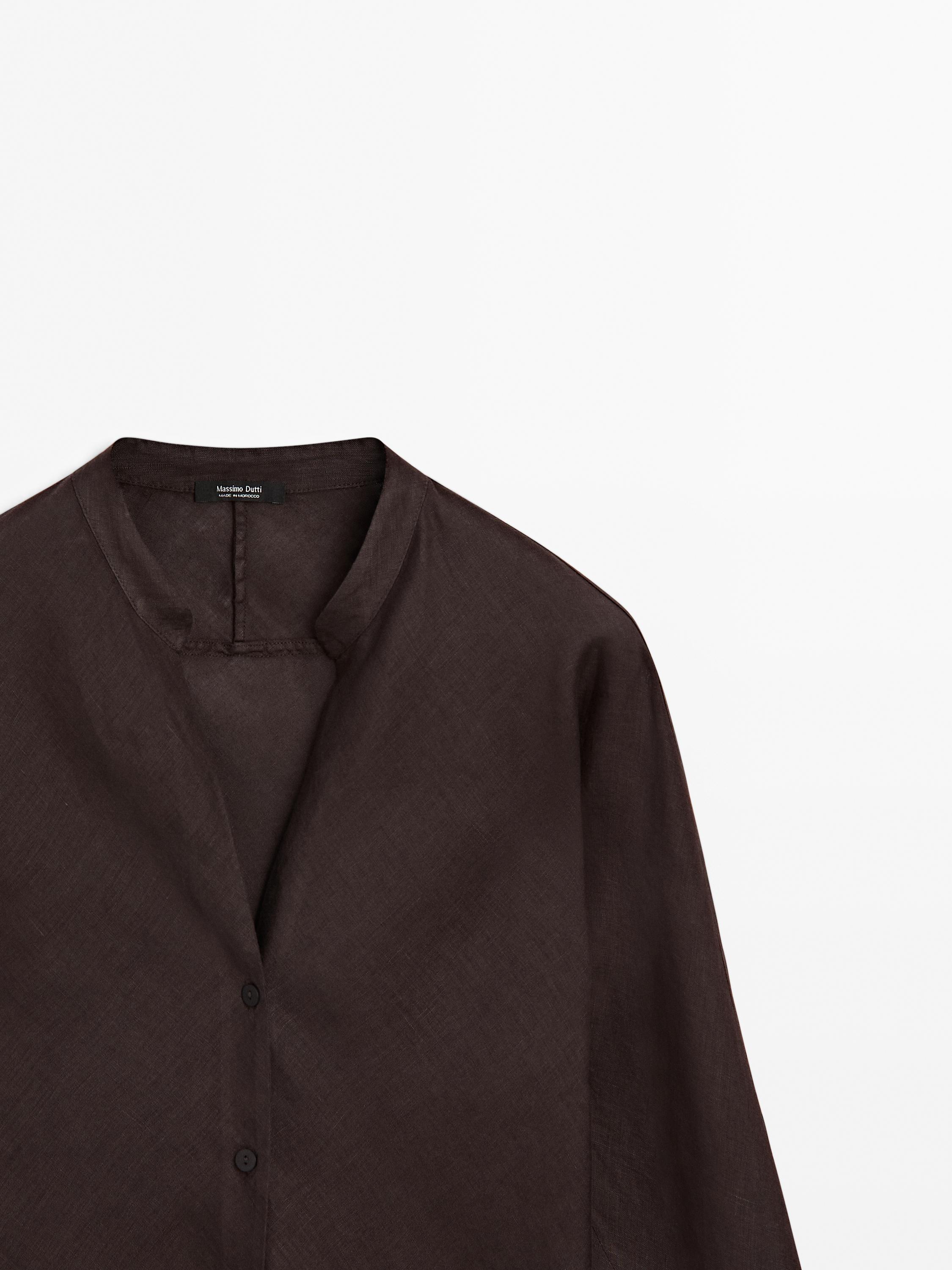 Camisa cuello mao fluida lino