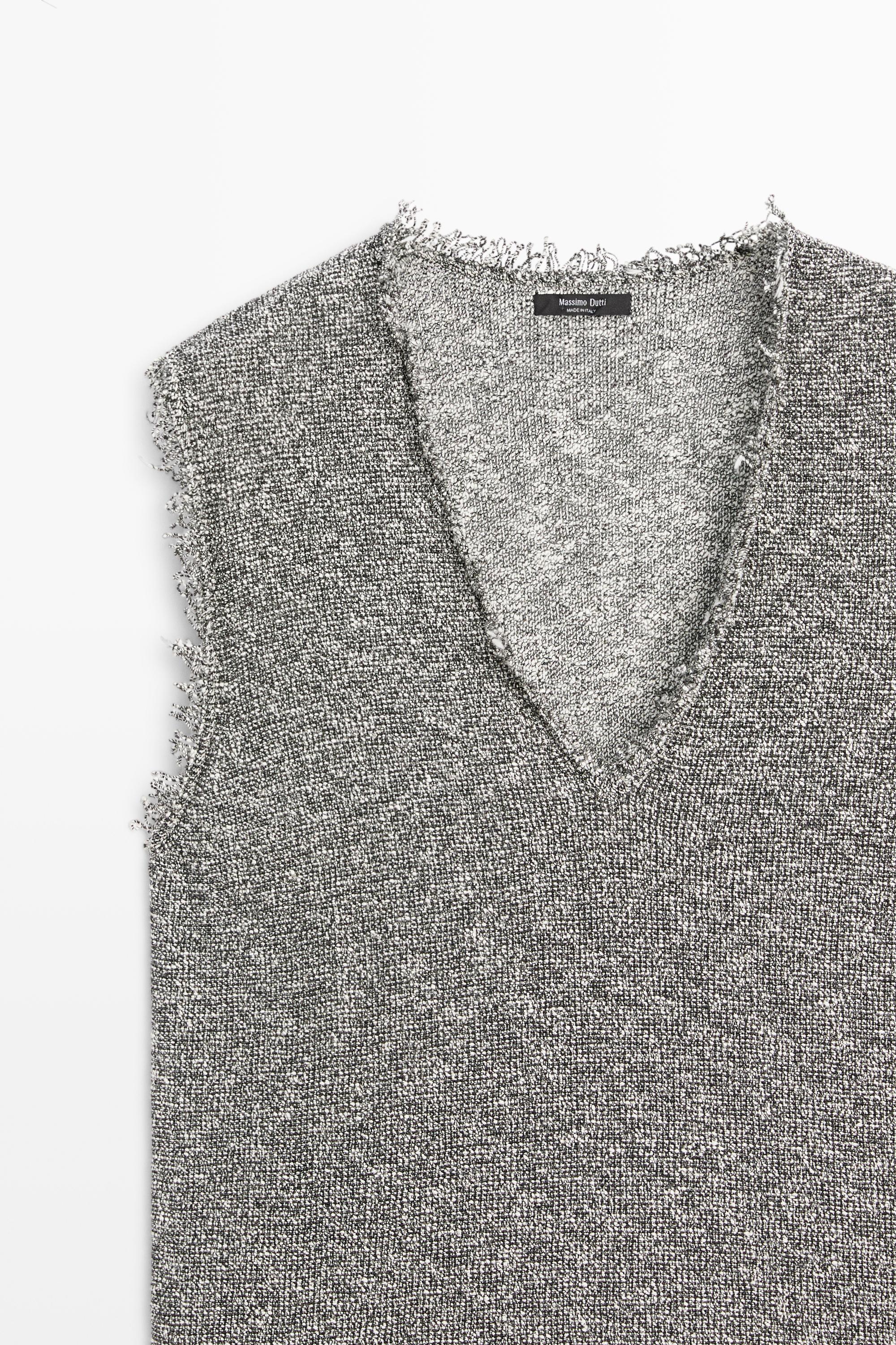 Flecked-effect V-neck top — GREY MARL