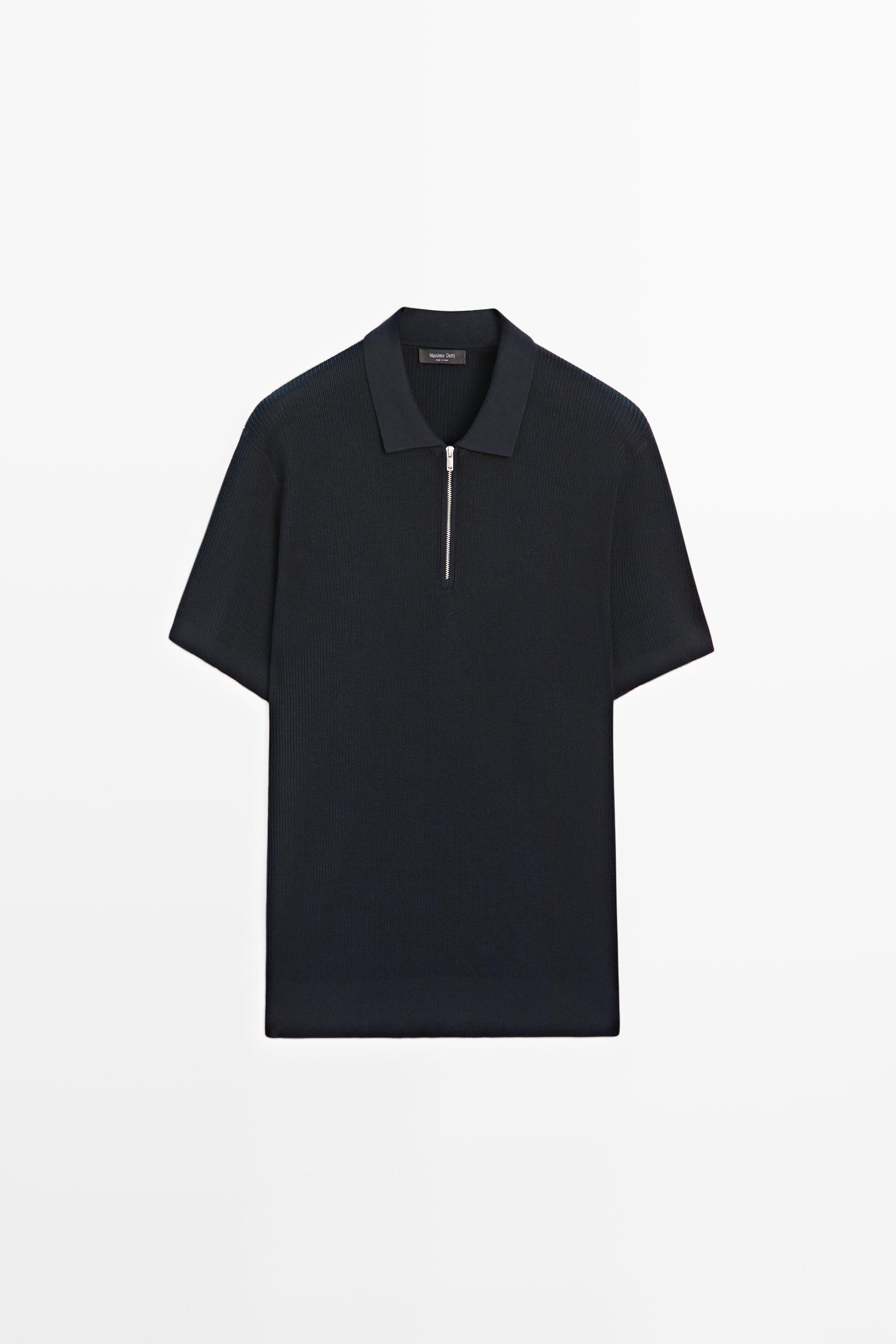 Knit polo sweater with quarter-zip collar — NAVY BLUE