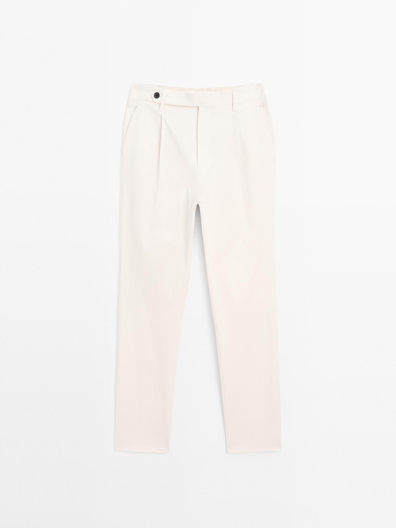 Massimo Dutti - Herre - Bukser I Bomuldsblanding Med Stretch - Råhvid - 48