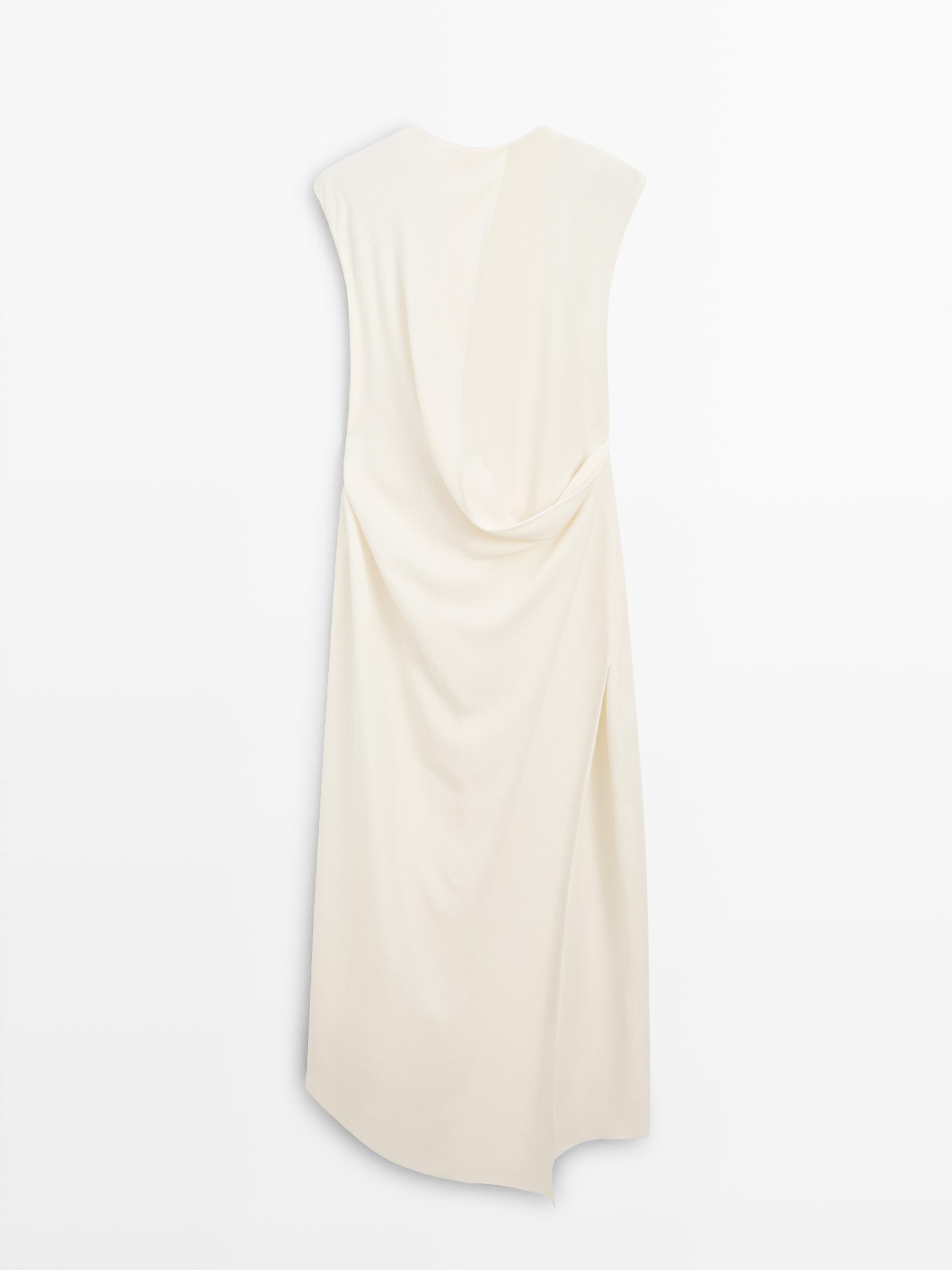 massimo dutti midi dress Flowing midi dress with pleated detail Cream Dress