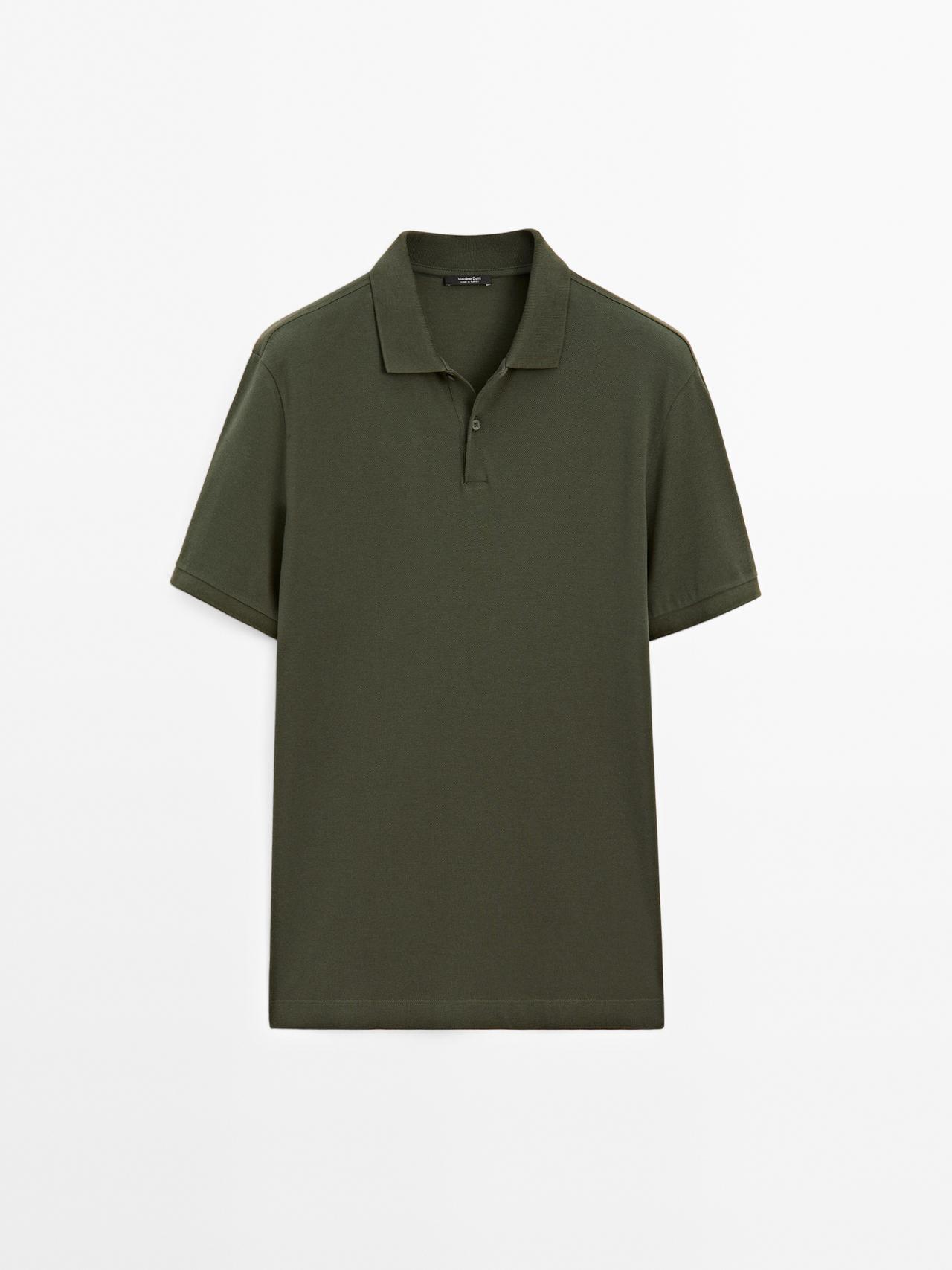 Massimo Dutti - Herre - Poloshirt I Bomuldspiqué Med Mikrostruktur - Grøn - Xxl