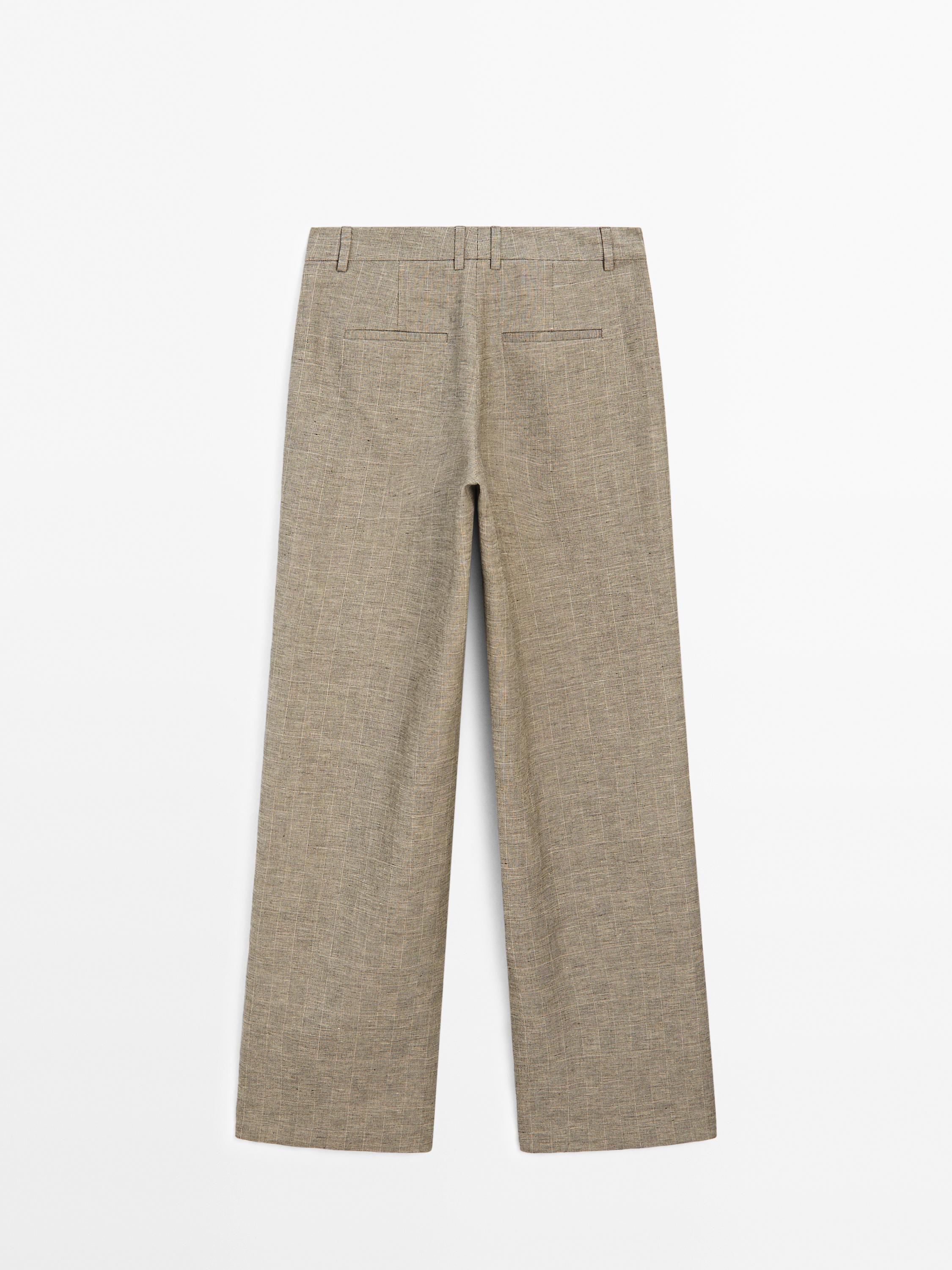 Check cotton blend straight-leg trousers