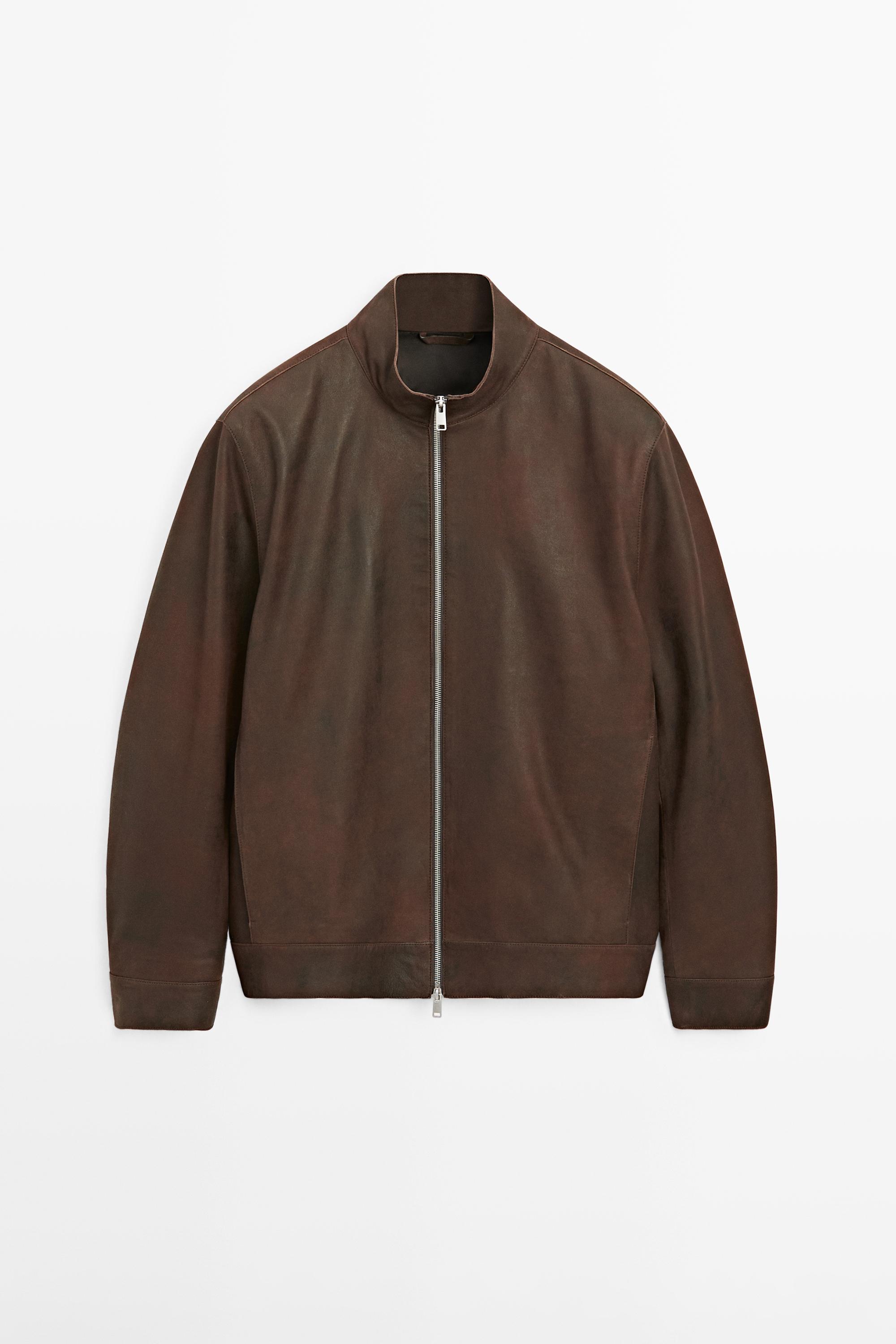 Napped suede leather jacket — BROWN