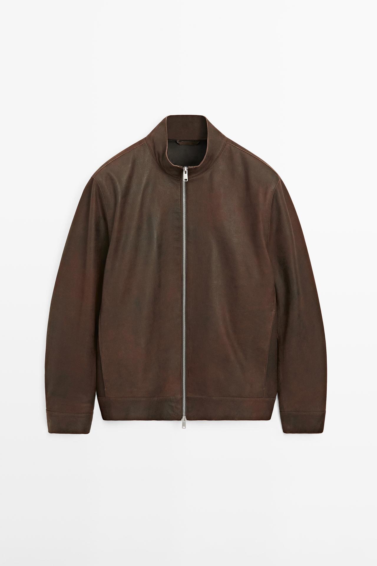 Massimo Dutti - Heren - Geruwd Suède Leren Jack - Bruin - S