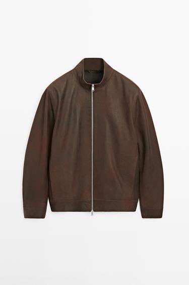 Napped suede leather jacket — BROWN 2