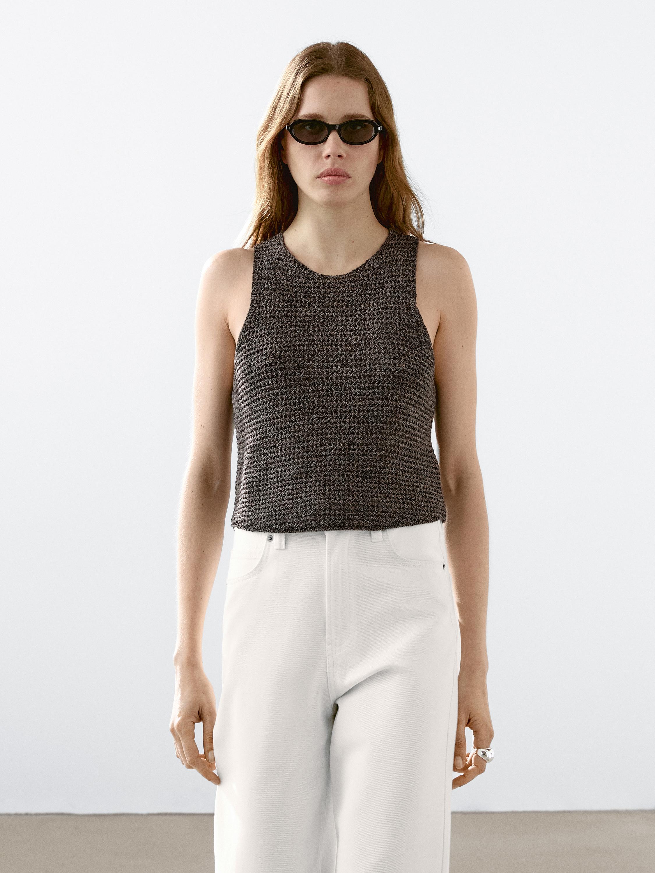 Top en maille ajourée de coton mélangé