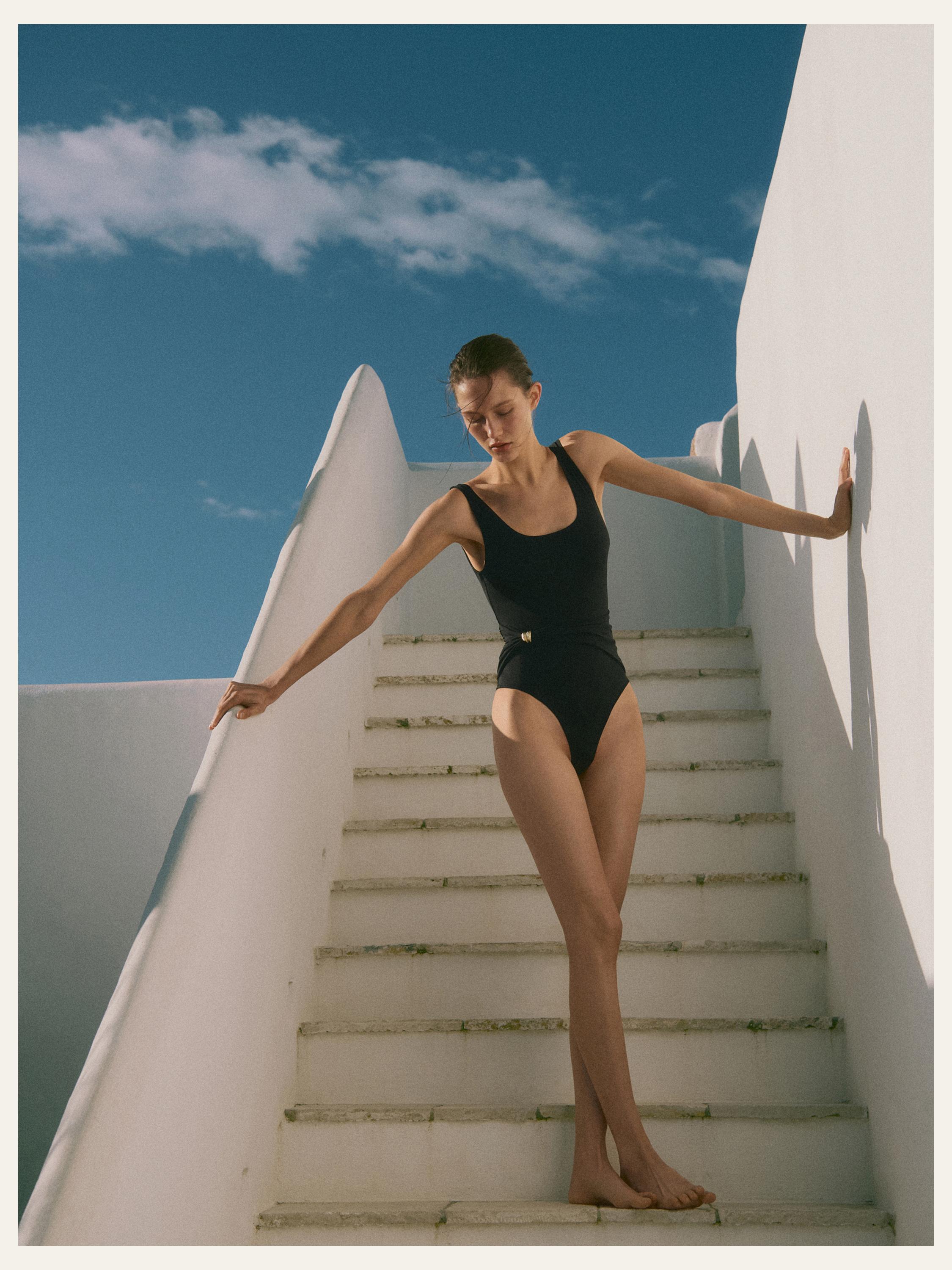 Swimsuit with rhinestone detail — BLACK