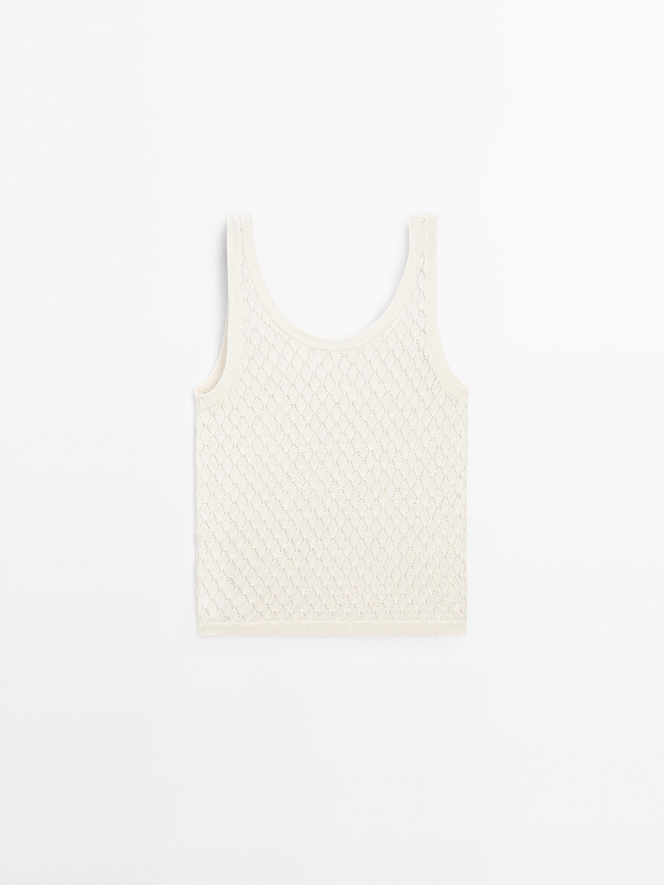 Knit openwork top with straps