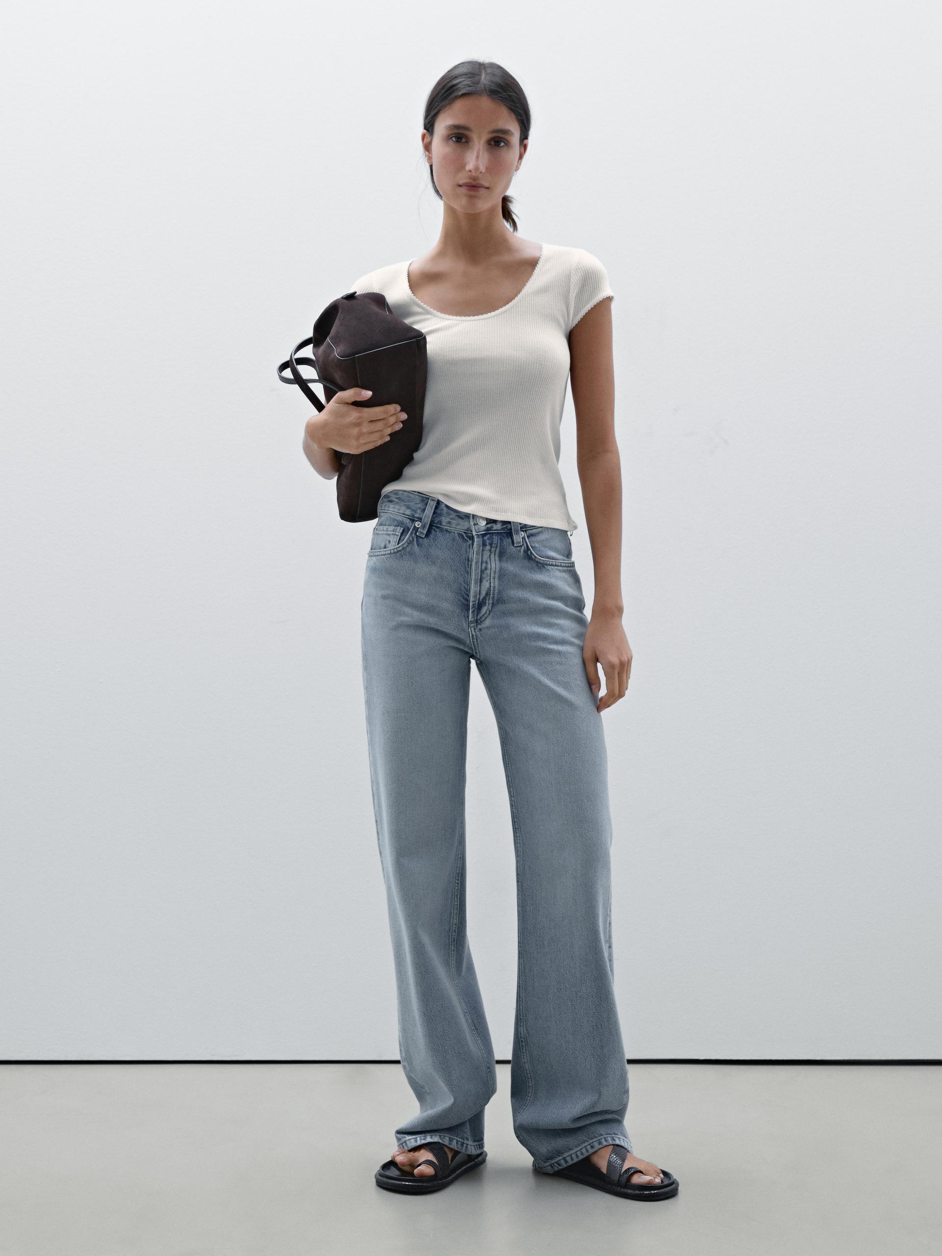 Maglietta Con Merletto In Cotone - Ecru - S - Massimo Dutti - Femminile