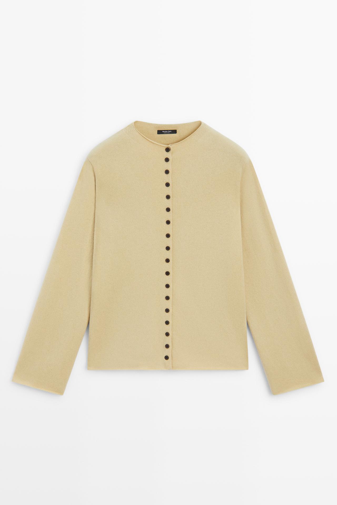 Wool-blend knit cardigan with buttons — OLIVE