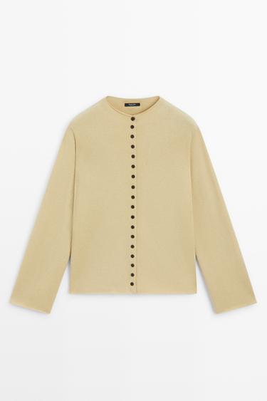 Wool-blend knit cardigan with buttons — OLIVE 2