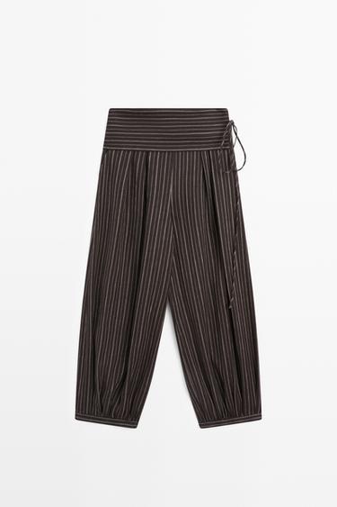 Striped sarouel trousers with cummerbund detail — BROWN 2