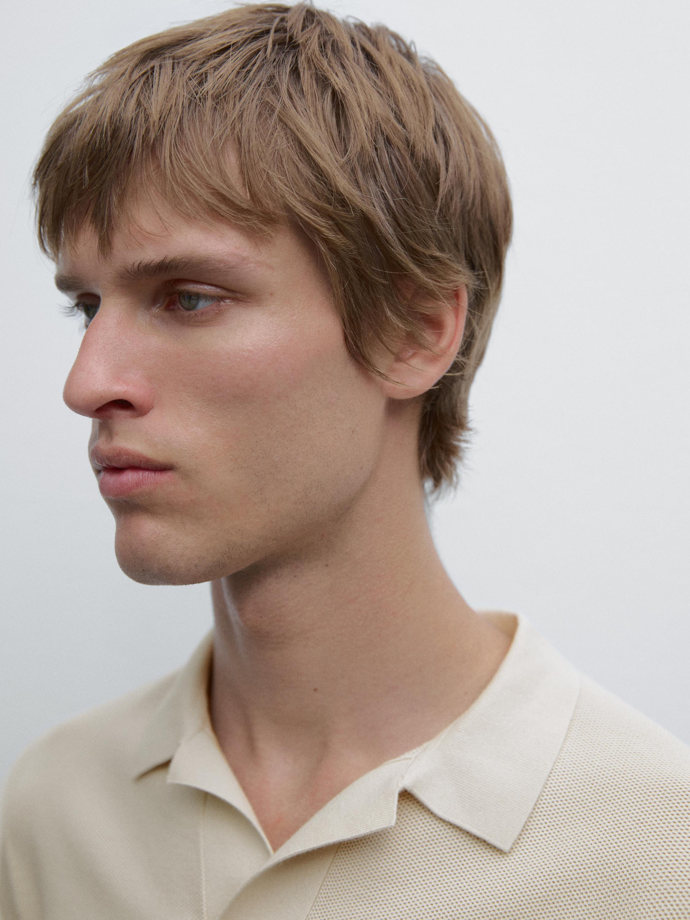 Cotton knit polo collar sweater