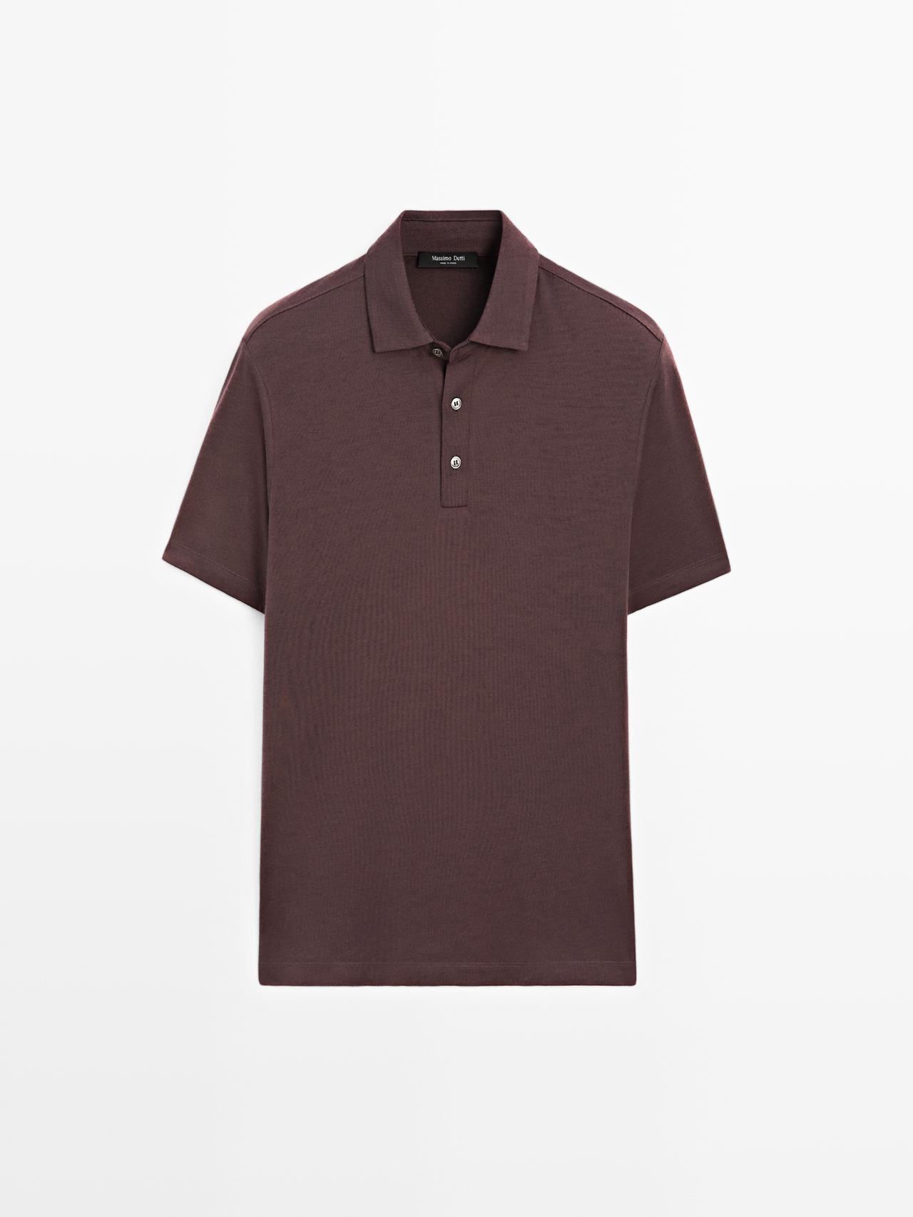 Massimo Dutti - Herre - Kortærmet Poloshirt I Uldblanding - Bordeaux - Xl