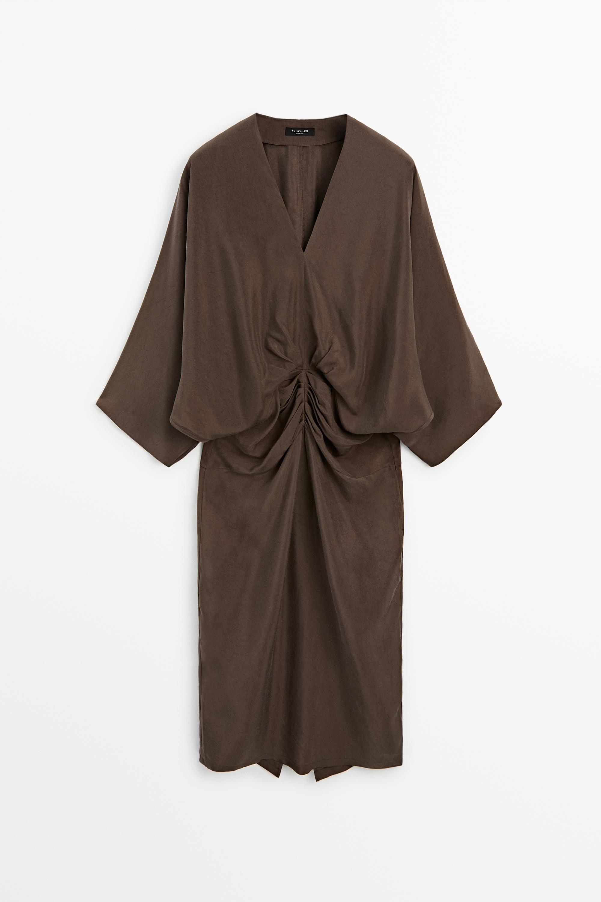 Fluid midi dress with gathered sash