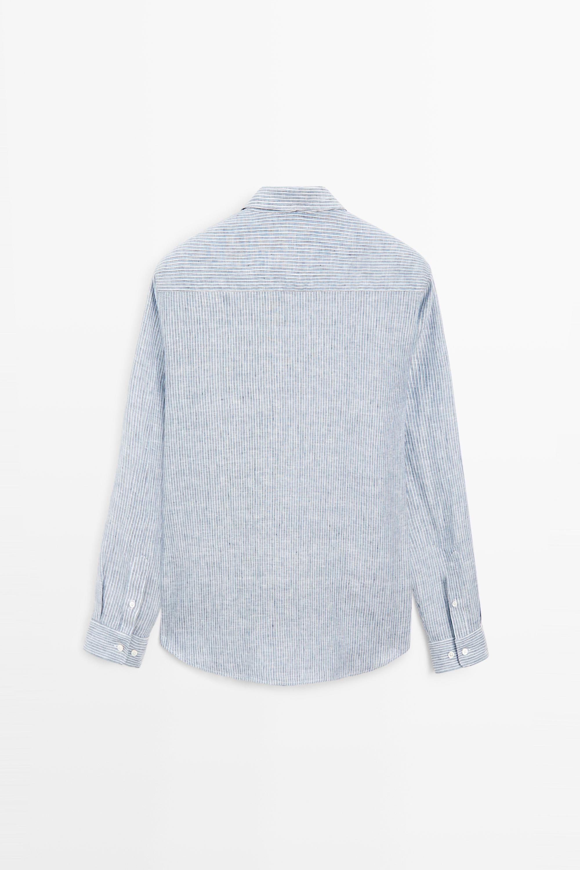 100% linen regular fit striped shirt — BLUE